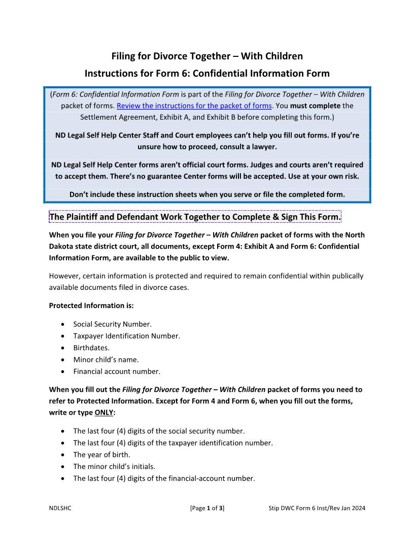 Form 6 Confidential Information Form (DWC) {6} | Pdf Fpdf Docx | North Dakota