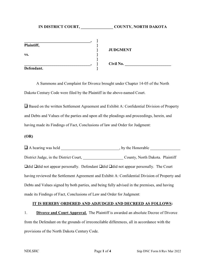 Form 8 Judgment (Proposed) (DNC) {8} | Pdf Fpdf Docx | North Dakota