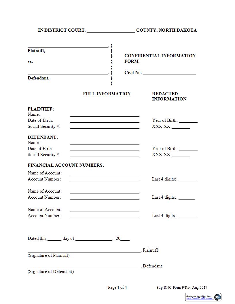 Form 9 Confidential Information Form (DNC) {9} | Pdf Fpdf Docx | North Dakota