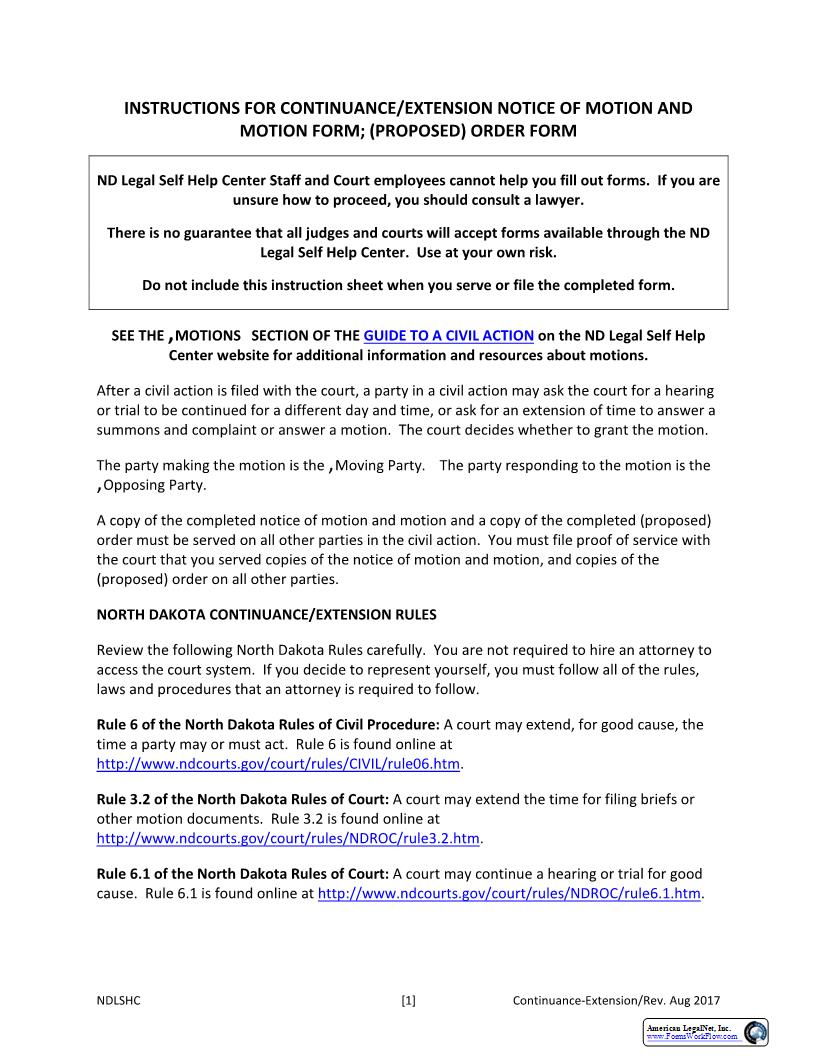 Continuance Request (Optional) | Pdf Fpdf Docx | North Dakota