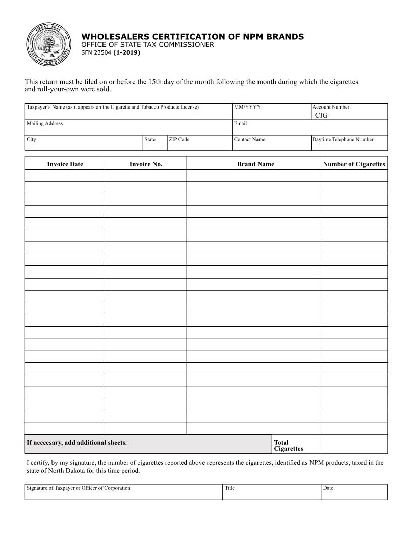 Wholesalers Certification Of NPM Brands | Pdf Fpdf Docx | North Dakota