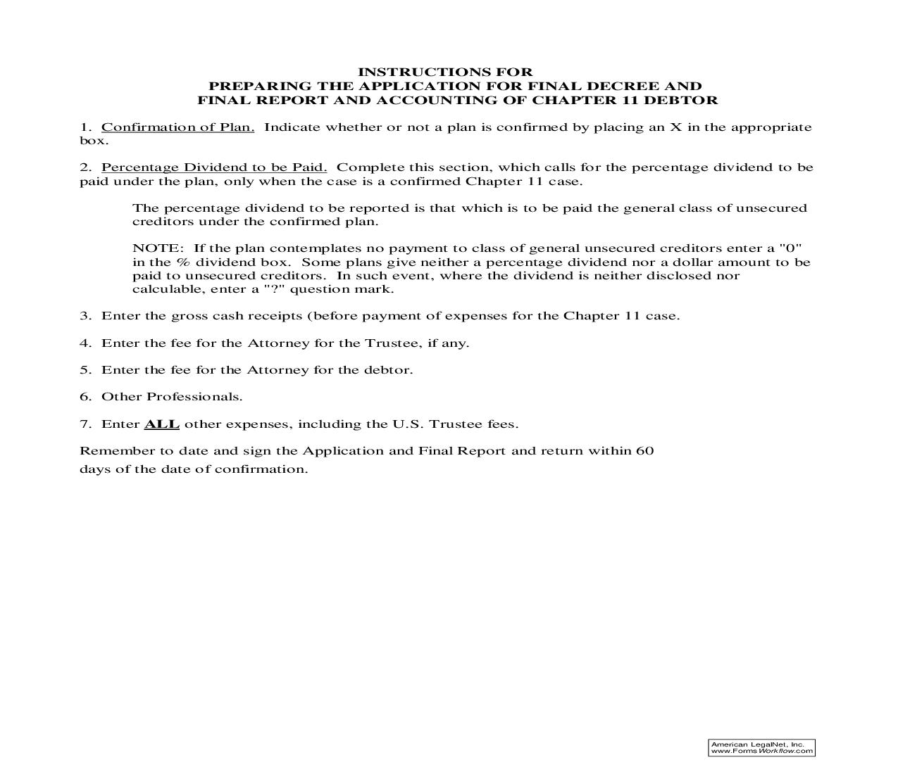 Application For Final Decree And Final Report And Accounting Of Chapter 11 Debtor (Instructions) | Pdf Fpdf Doc Docx | North Dakota