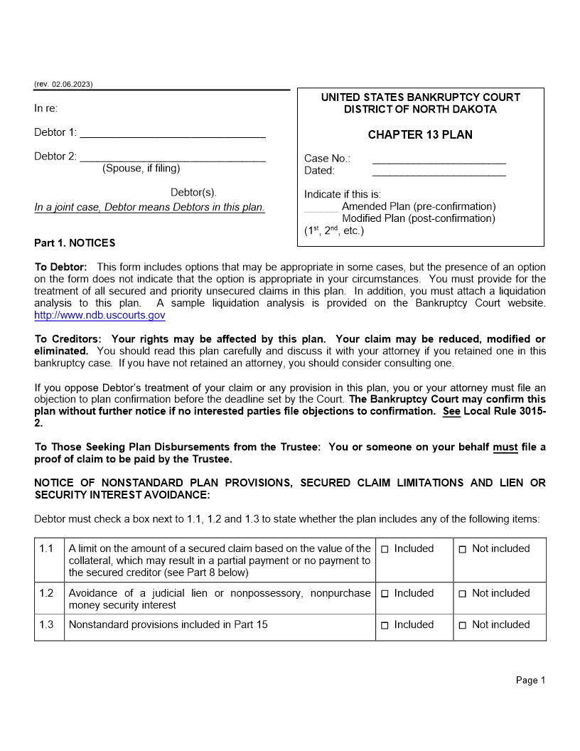 Chapter 13 Plan | Pdf Fpdf Docx | North Dakota