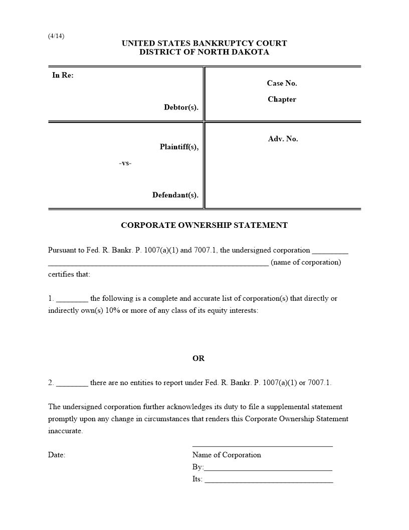 Corporate Ownership Statement | Pdf Fpdf Docx | North Dakota