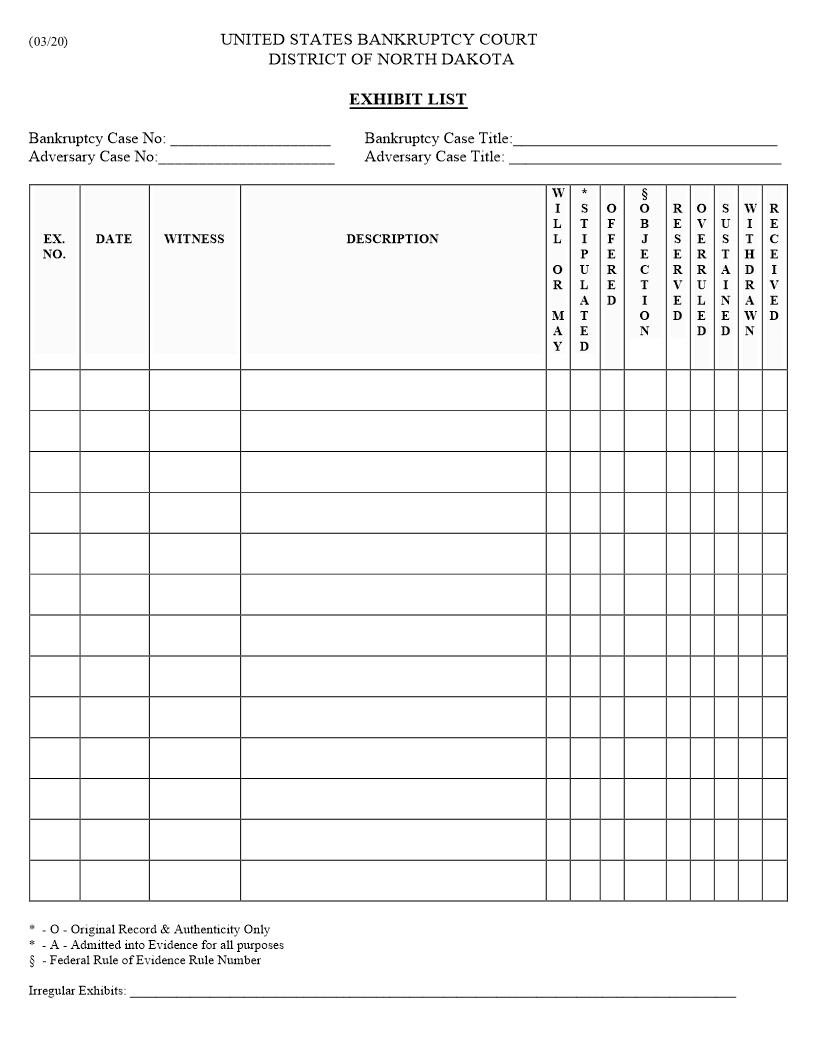 Exhibit List | Pdf Fpdf Docx | North Dakota