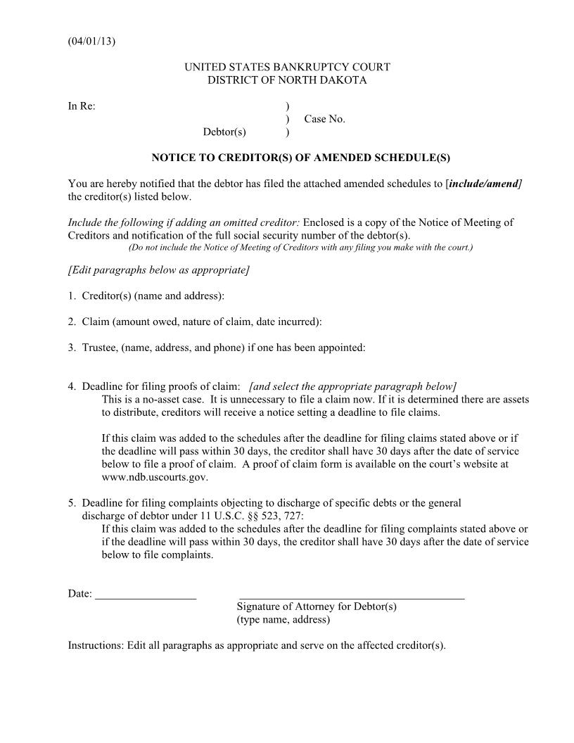 Notice To Creditor | Pdf Fpdf Docx | North Dakota