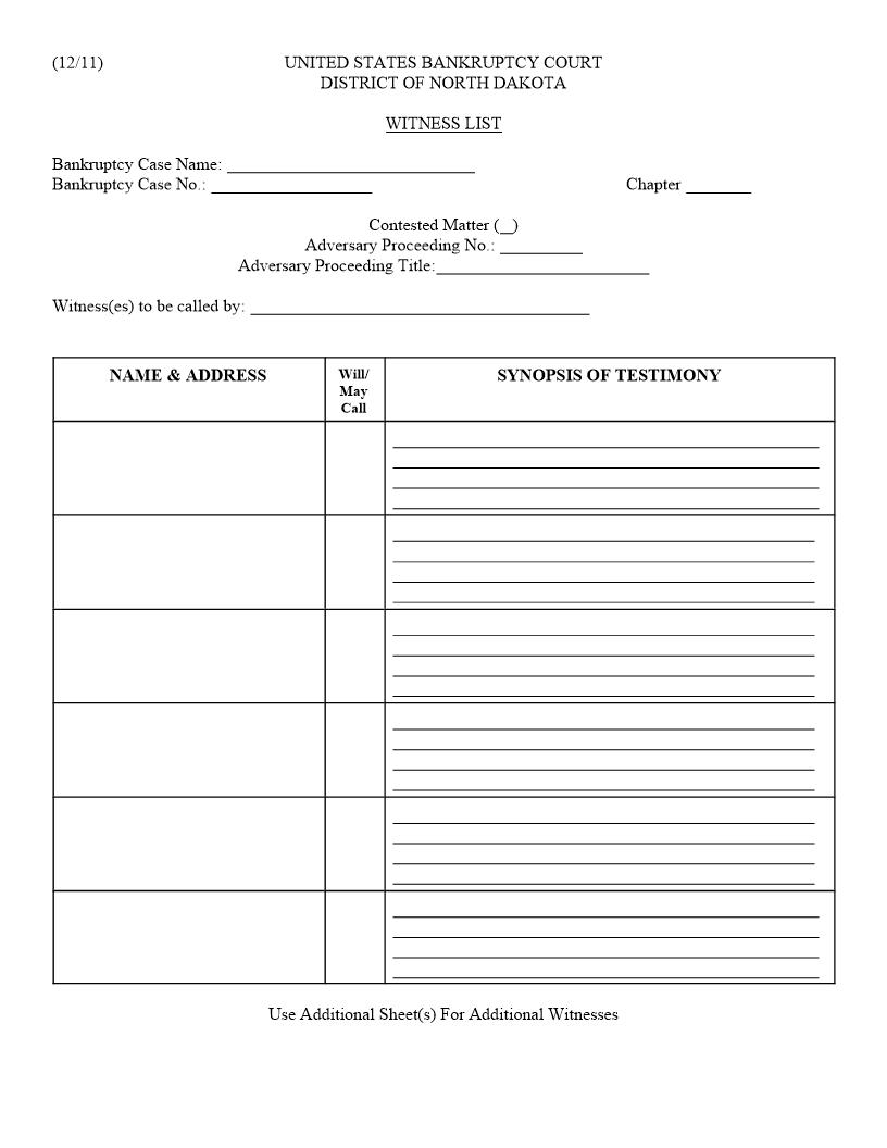 Witness List | Pdf Fpdf Docx | North Dakota