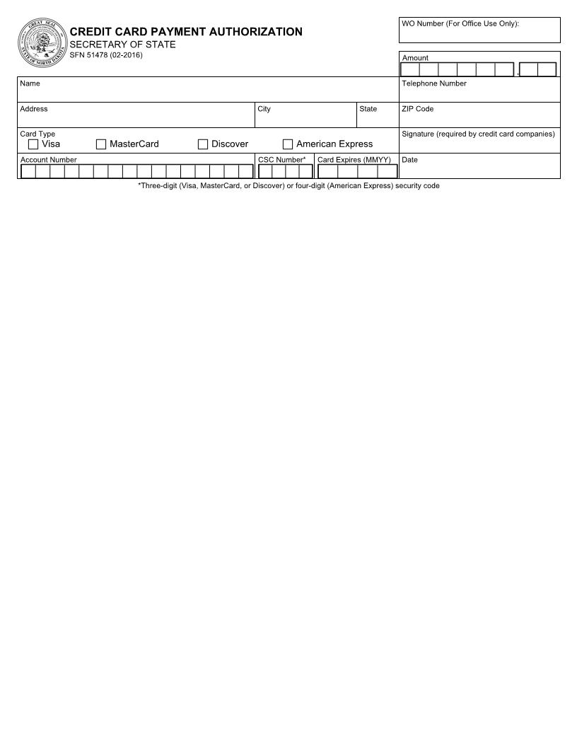 Credit Card Payment Authorization {SFN 51478} | Pdf Fpdf Docx | North Dakota