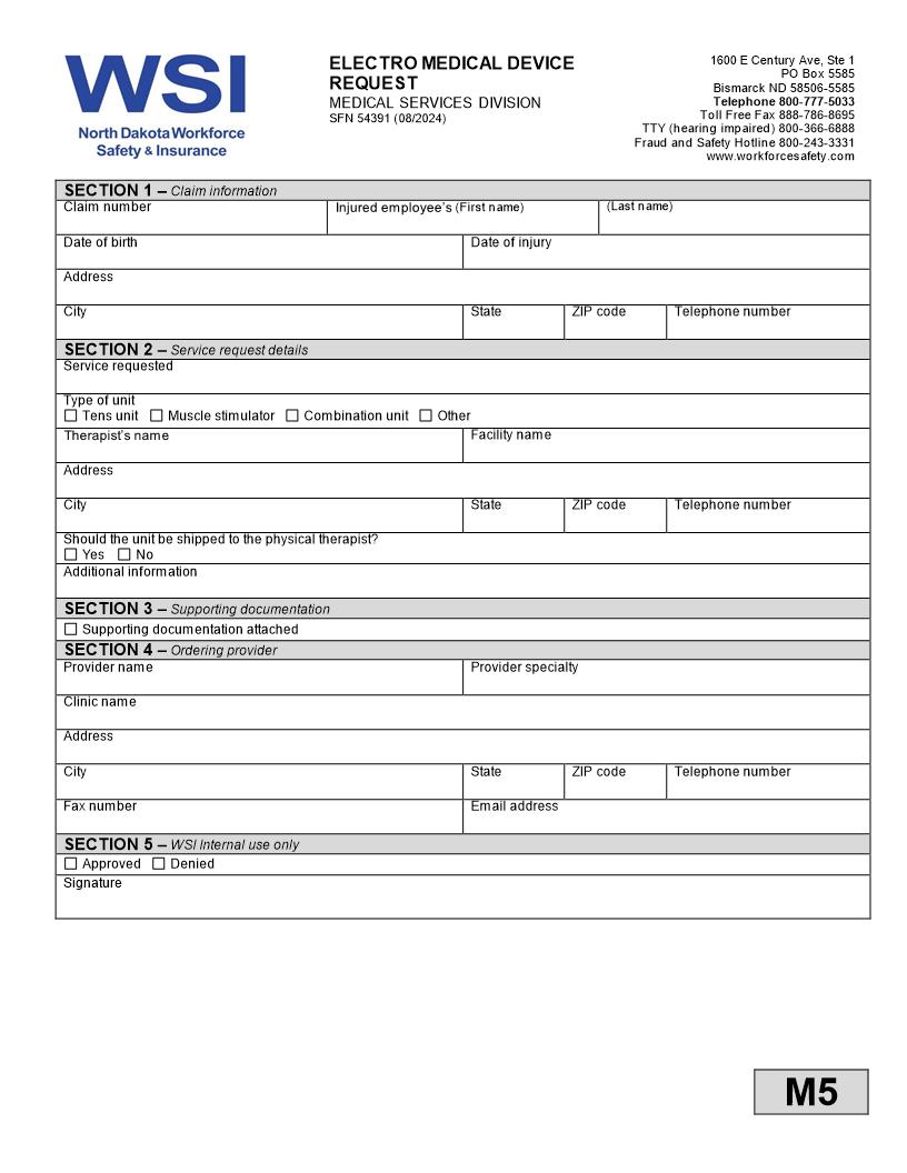Electro Medical Device Certification Request {SFN 54391} | Pdf Fpdf Doc Docx | North Dakota
