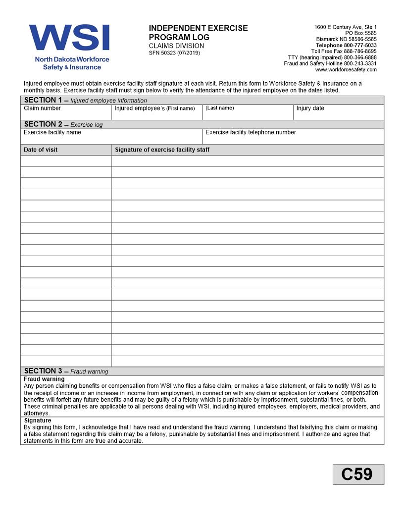 Independent Exercise Program Log {SFN 50323} | Pdf Fpdf Docx | North Dakota
