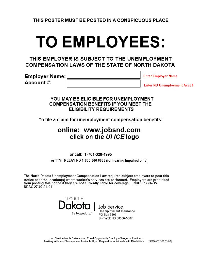 Job Service North Dakota Unemployment Insurance Poster | Pdf Fpdf Docx | North Dakota