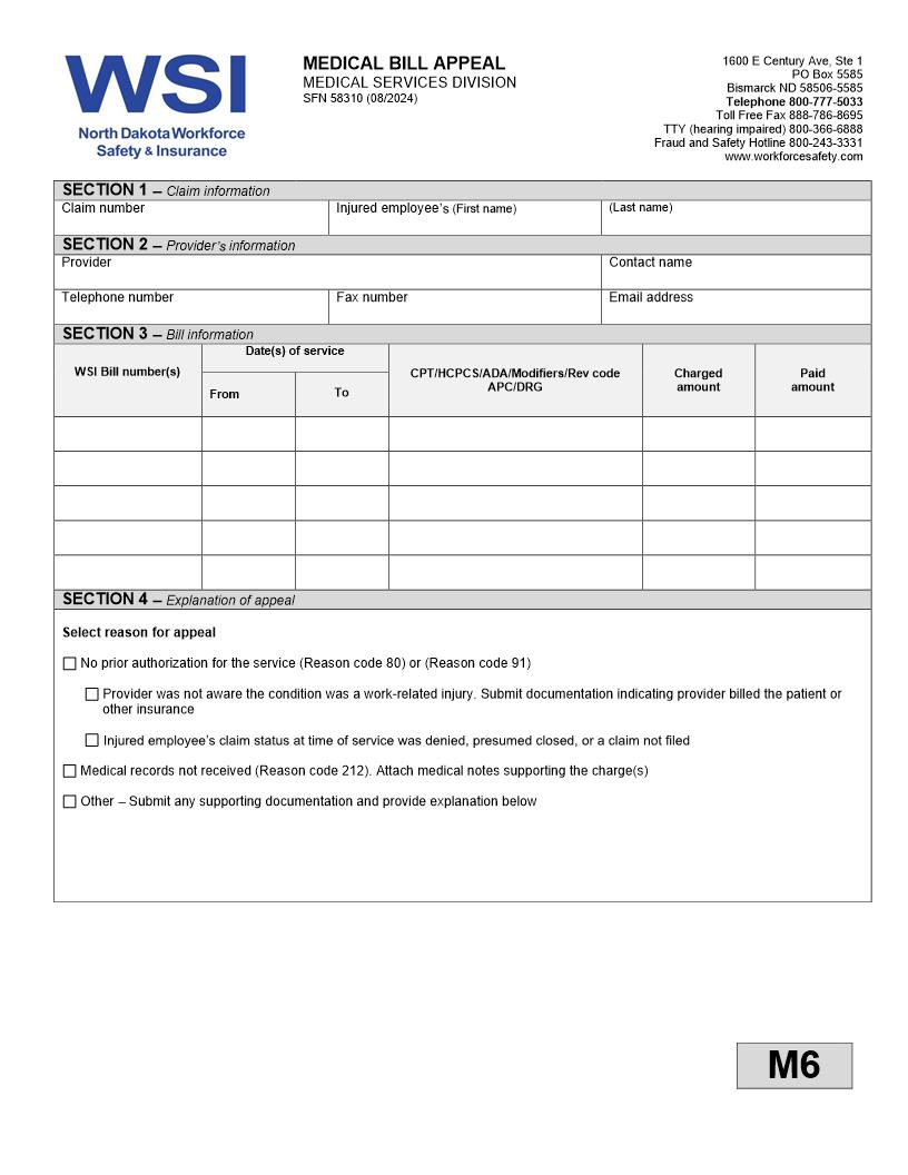 Medical Bill Appeal- Retrospective Review Request {SFN 58310} | Pdf Fpdf Docx | North Dakota