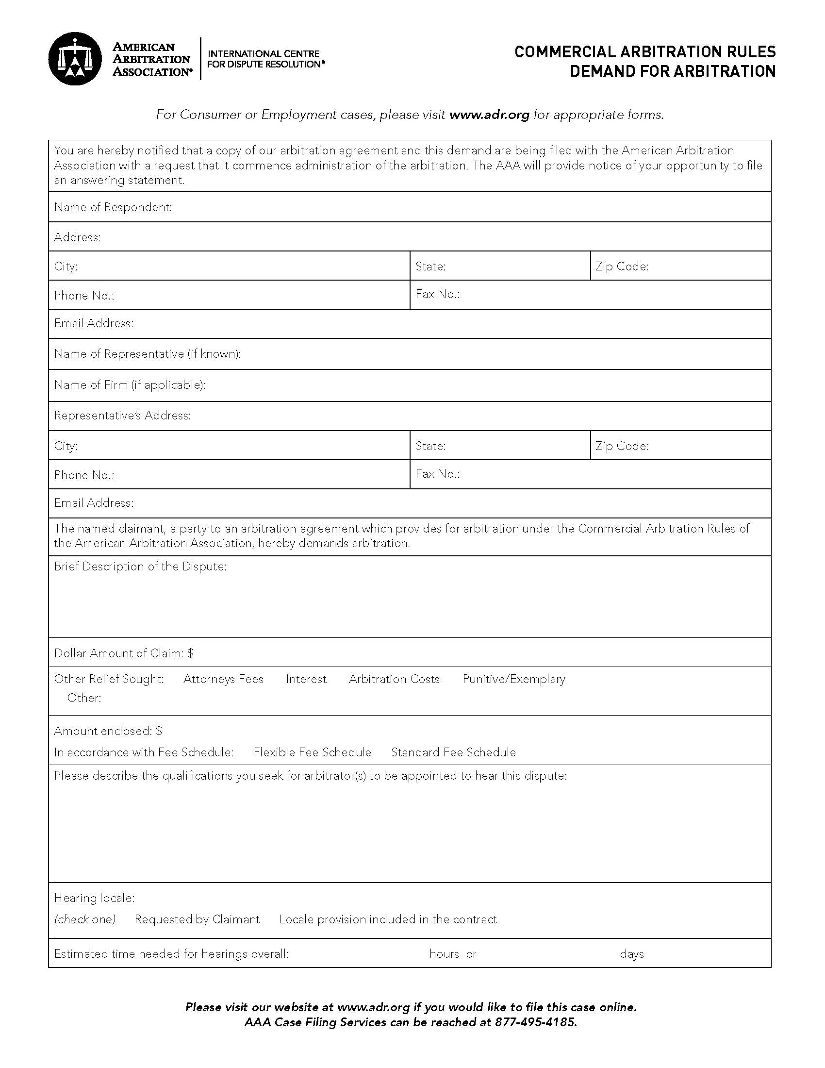Commercial Demand For Arbitration | Pdf Fpdf Doc Docx | Official Federal Forms