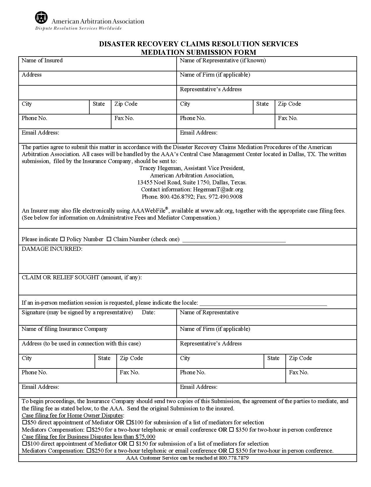 Disaster Recovery Claims Submission To Mediation | Pdf Fpdf Doc Docx | Official Federal Forms