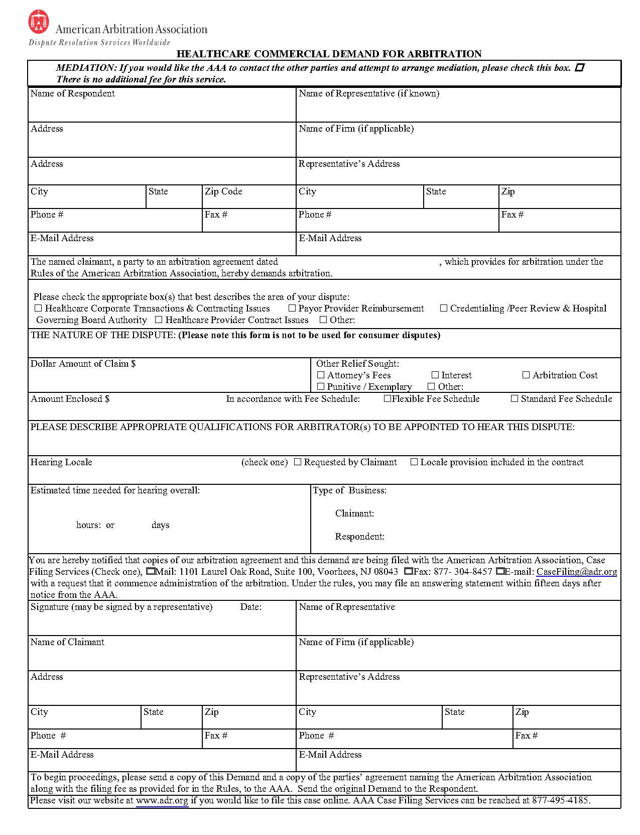 Healthcare Commercial Demand For Arbitration | Pdf Fpdf Doc Docx | Official Federal Forms