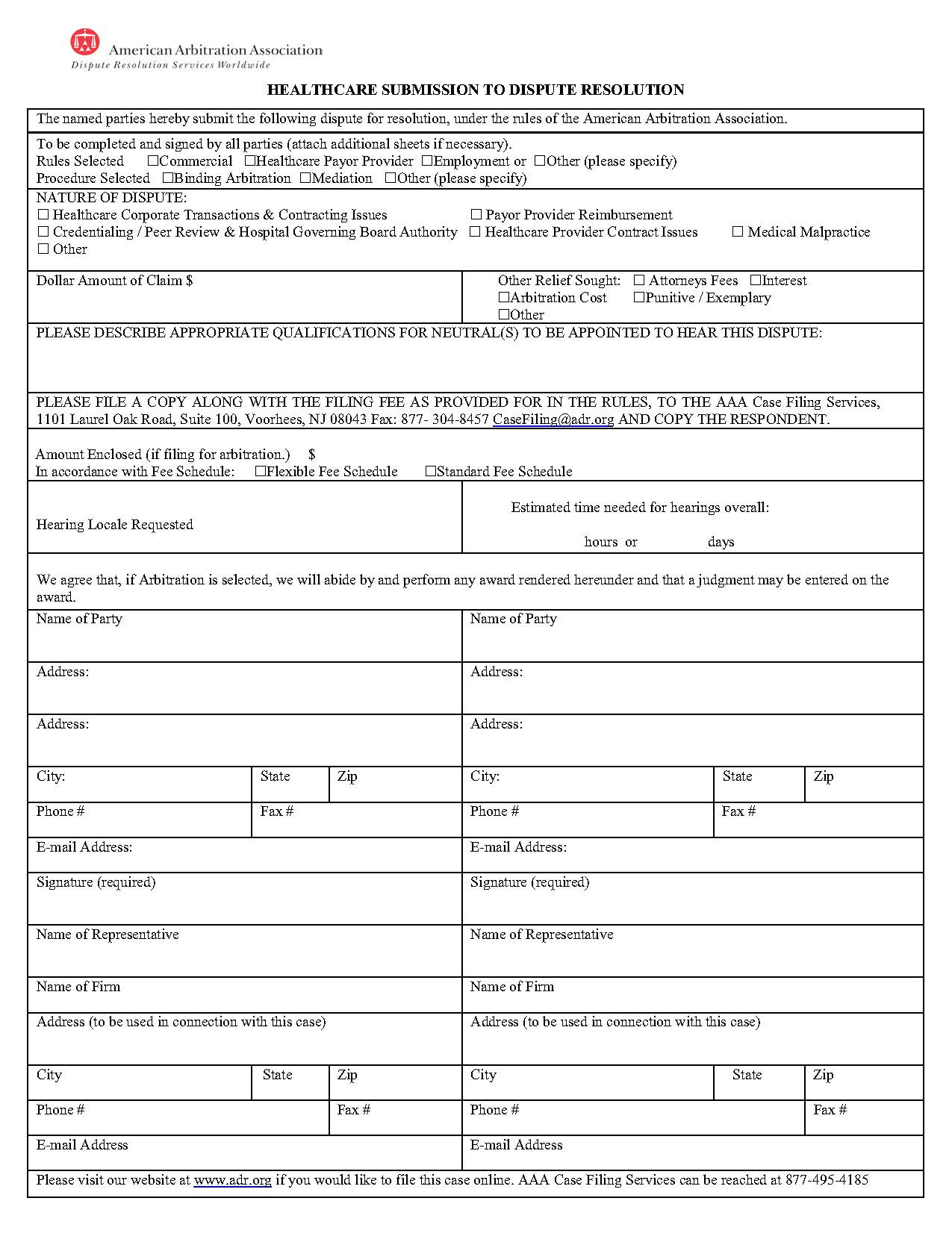 Healthcare Submission To Dispute Resolution | Pdf Fpdf Doc Docx | Official Federal Forms