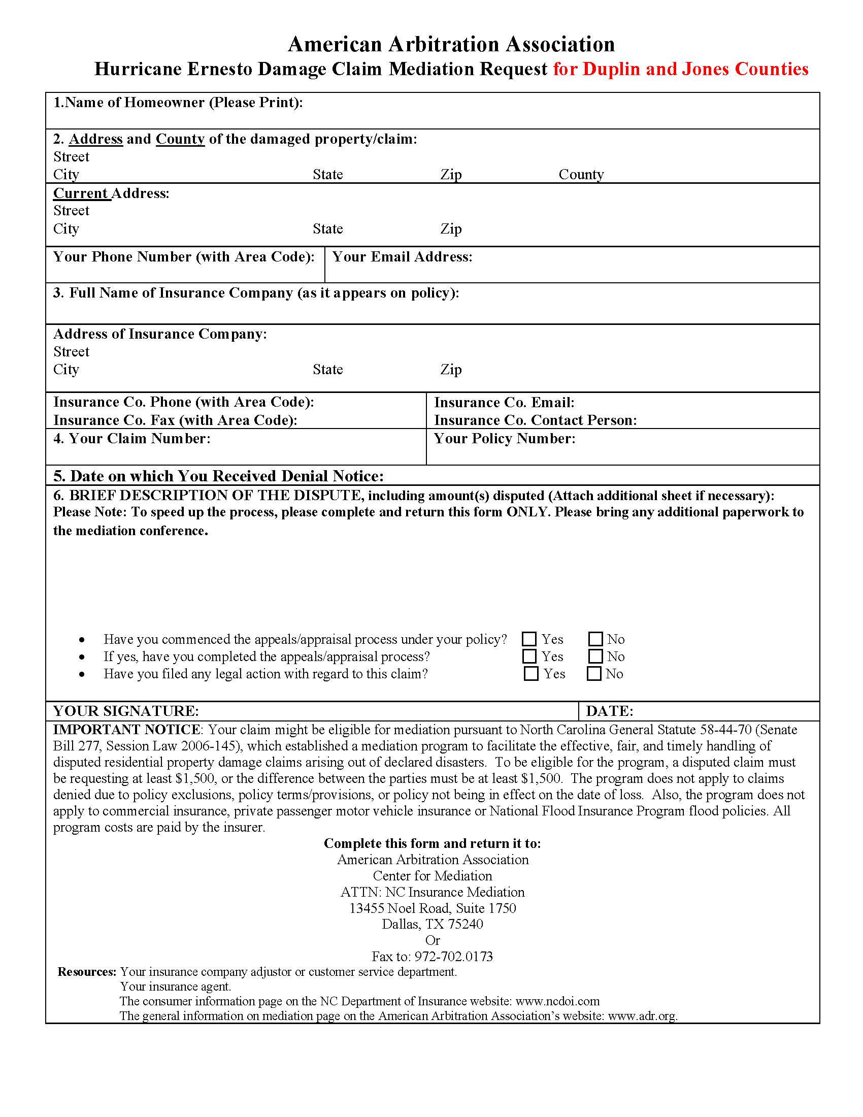Hurricane Ernesto Damage Claim Mediation Request  | Pdf Fpdf Doc Docx | Official Federal Forms