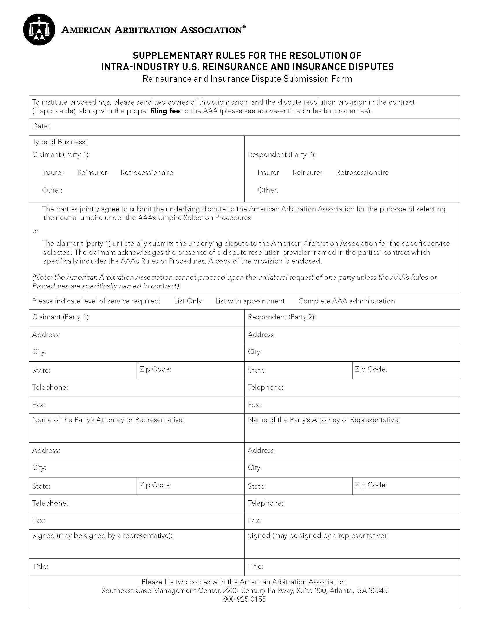 Reinsurance And Insurance Dispute Submission Form | Pdf Fpdf Docx | Official Federal Forms