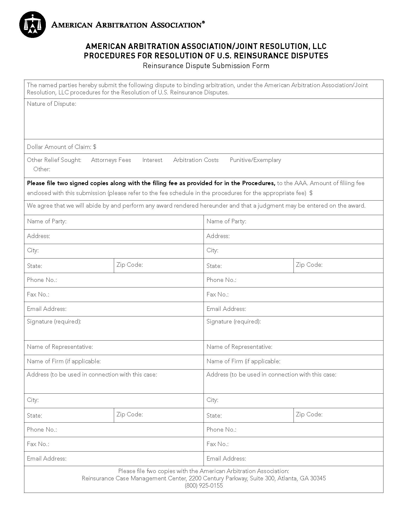 Reinsurance Dispute Submission Form | Pdf Fpdf Doc Docx | Official Federal Forms