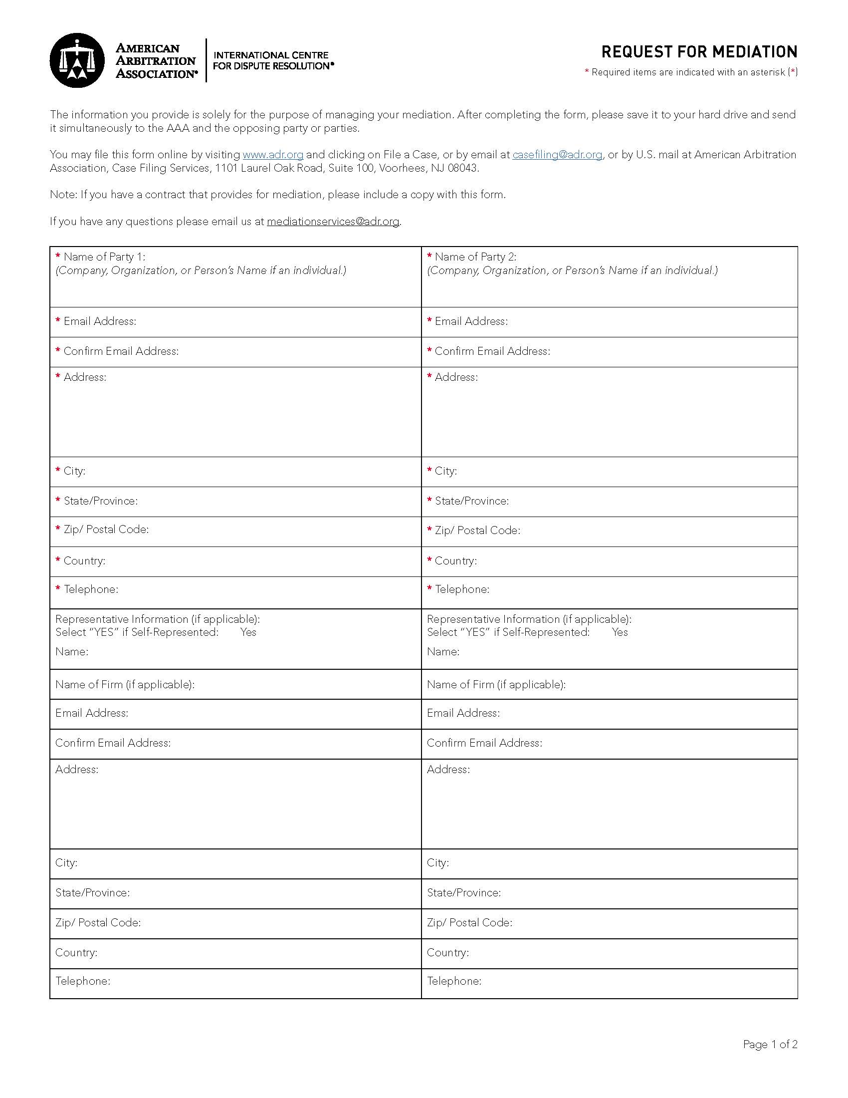 Request For Mediation | Pdf Fpdf Doc Docx | Official Federal Forms