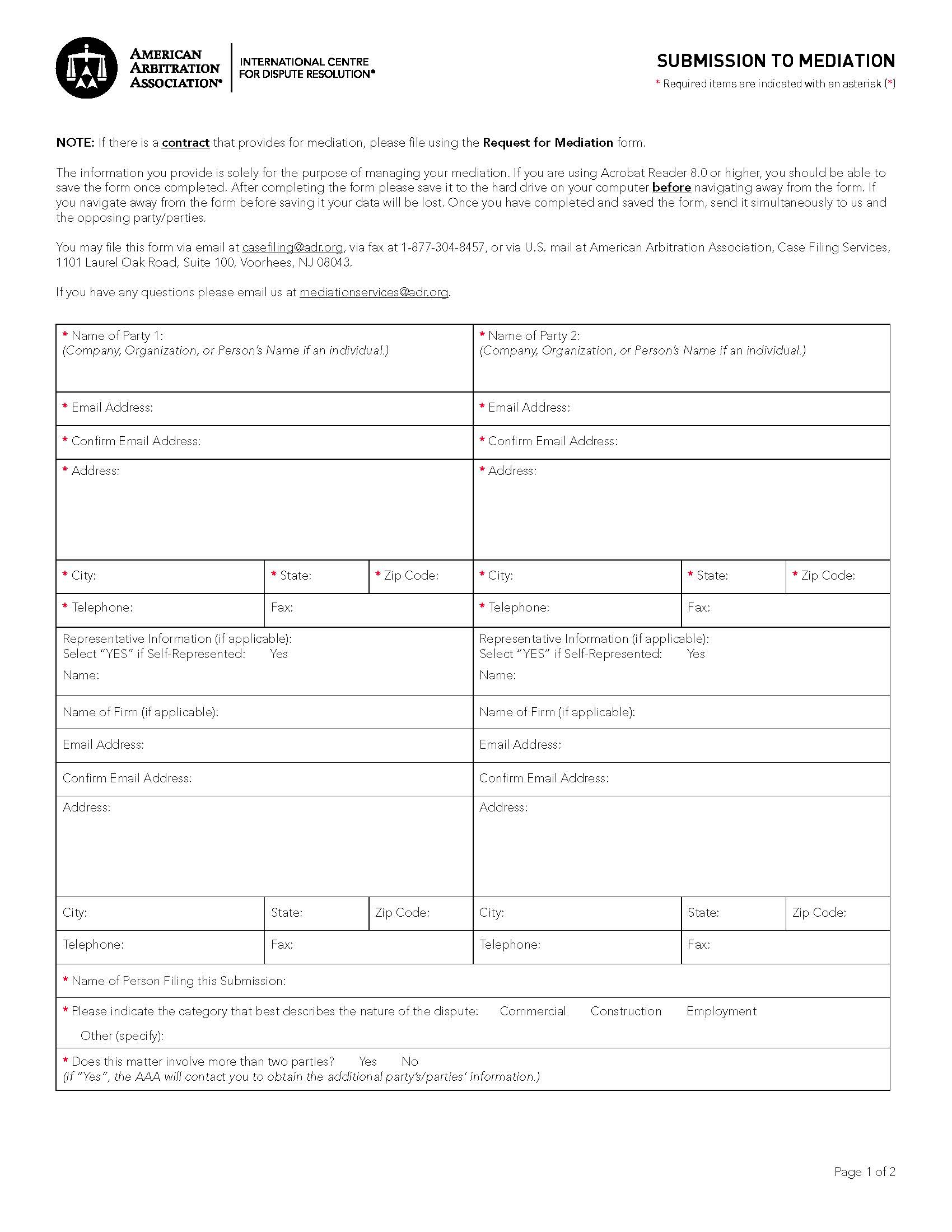 Submission To Dispute Avoidance | Pdf Fpdf Doc Docx | Official Federal Forms