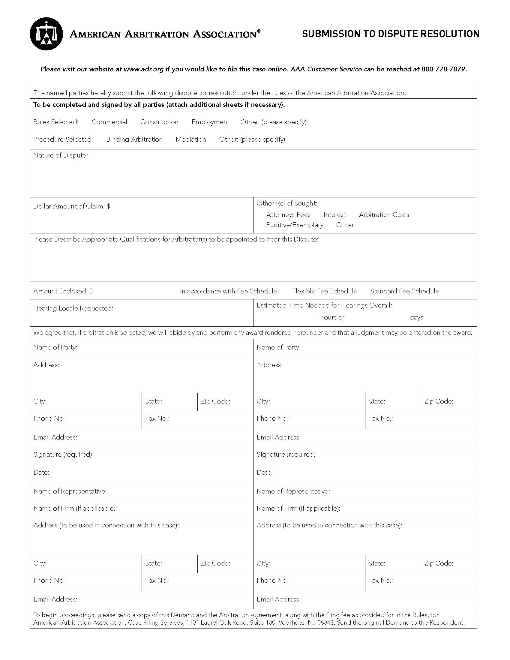Submission To Dispute Resolution | Pdf Fpdf Docx | Official Federal Forms