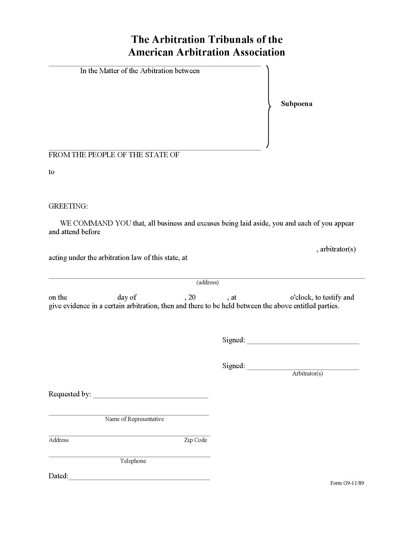 Subpoena {G-9} | Pdf Fpdf Doc Docx | Official Federal Forms