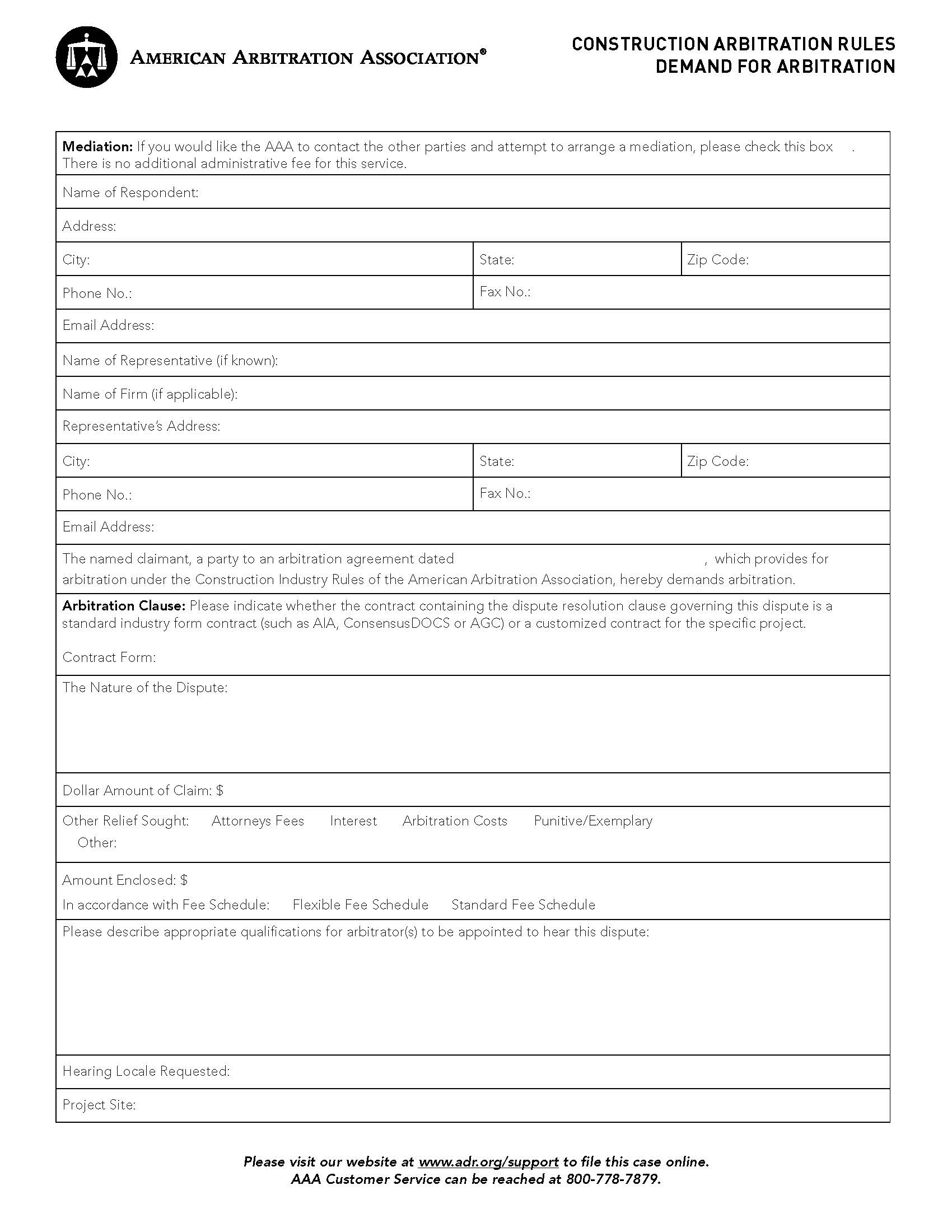 Construction Demand For Arbitration | Pdf Fpdf Docx | Official Federal Forms