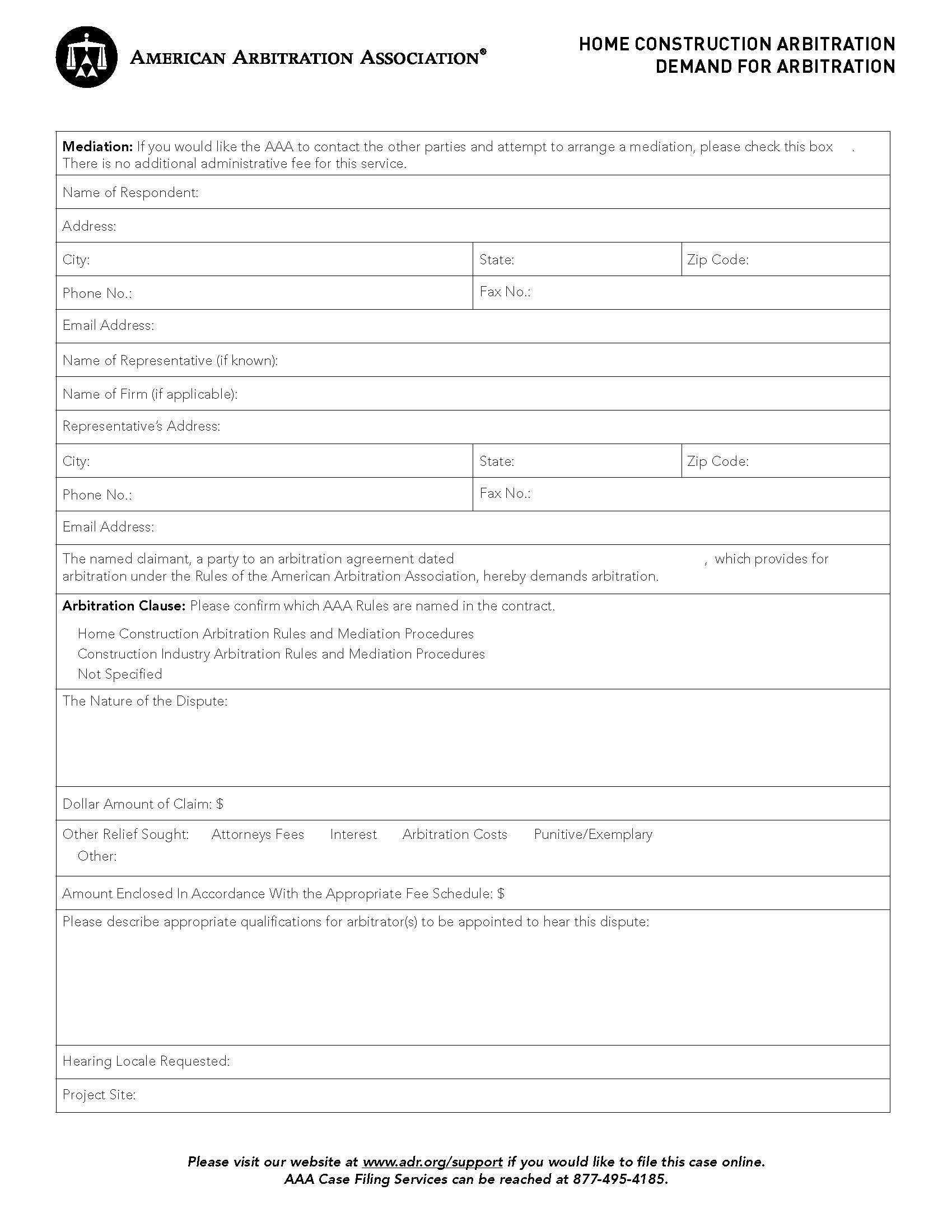 Home Construction Demand For Arbitration | Pdf Fpdf Docx | Official Federal Forms