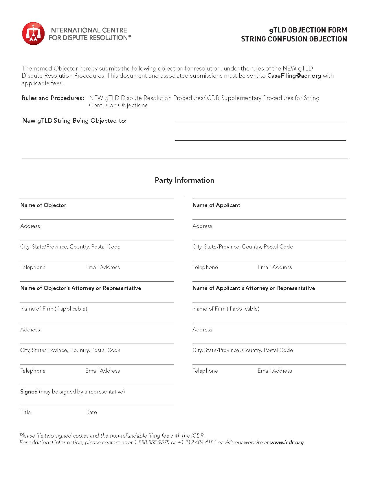 GTLD Objection Form String Confusion Objection | Pdf Fpdf Doc Docx | Official Federal Forms