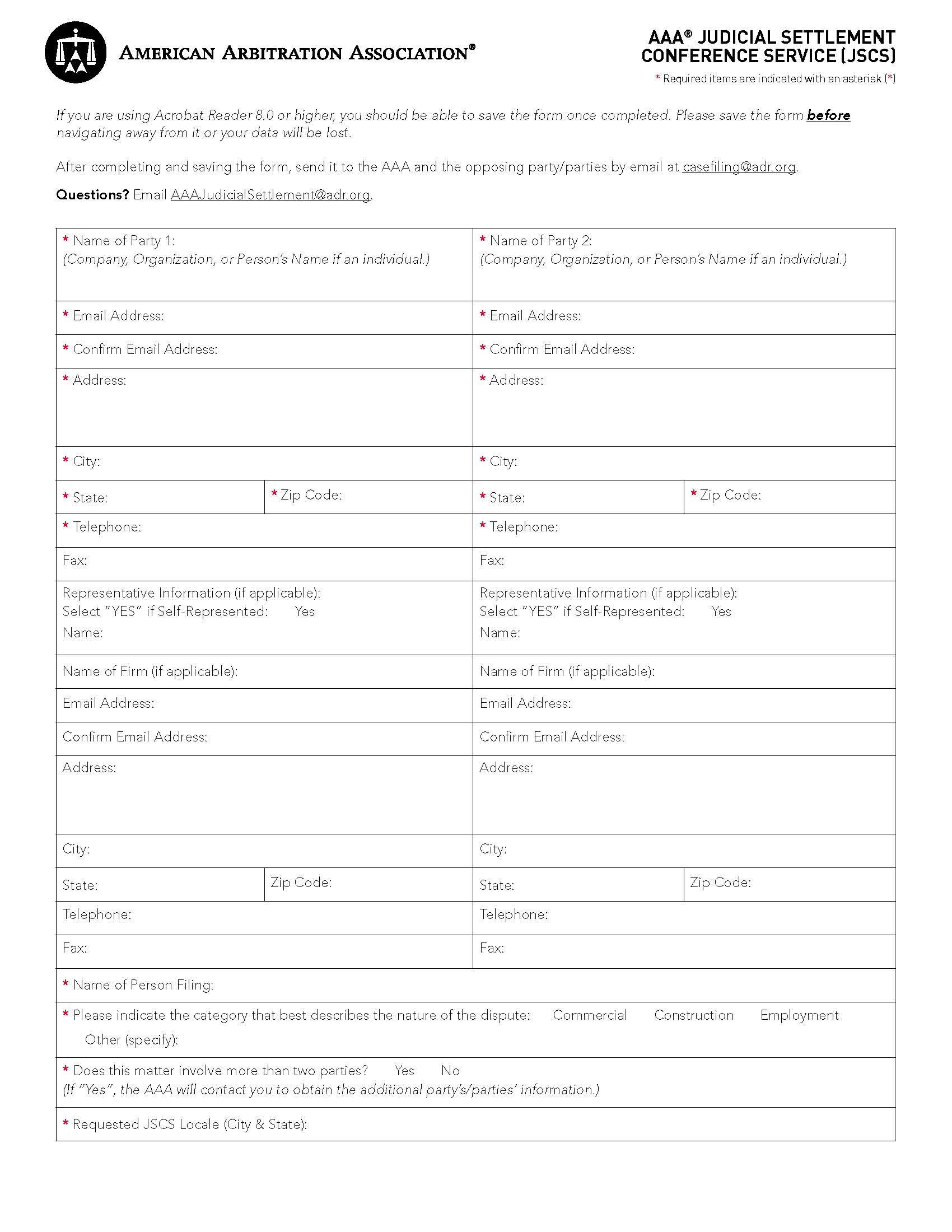 Judicial Settlement Conference Service (JSCS) | Pdf Fpdf Doc Docx | Official Federal Forms