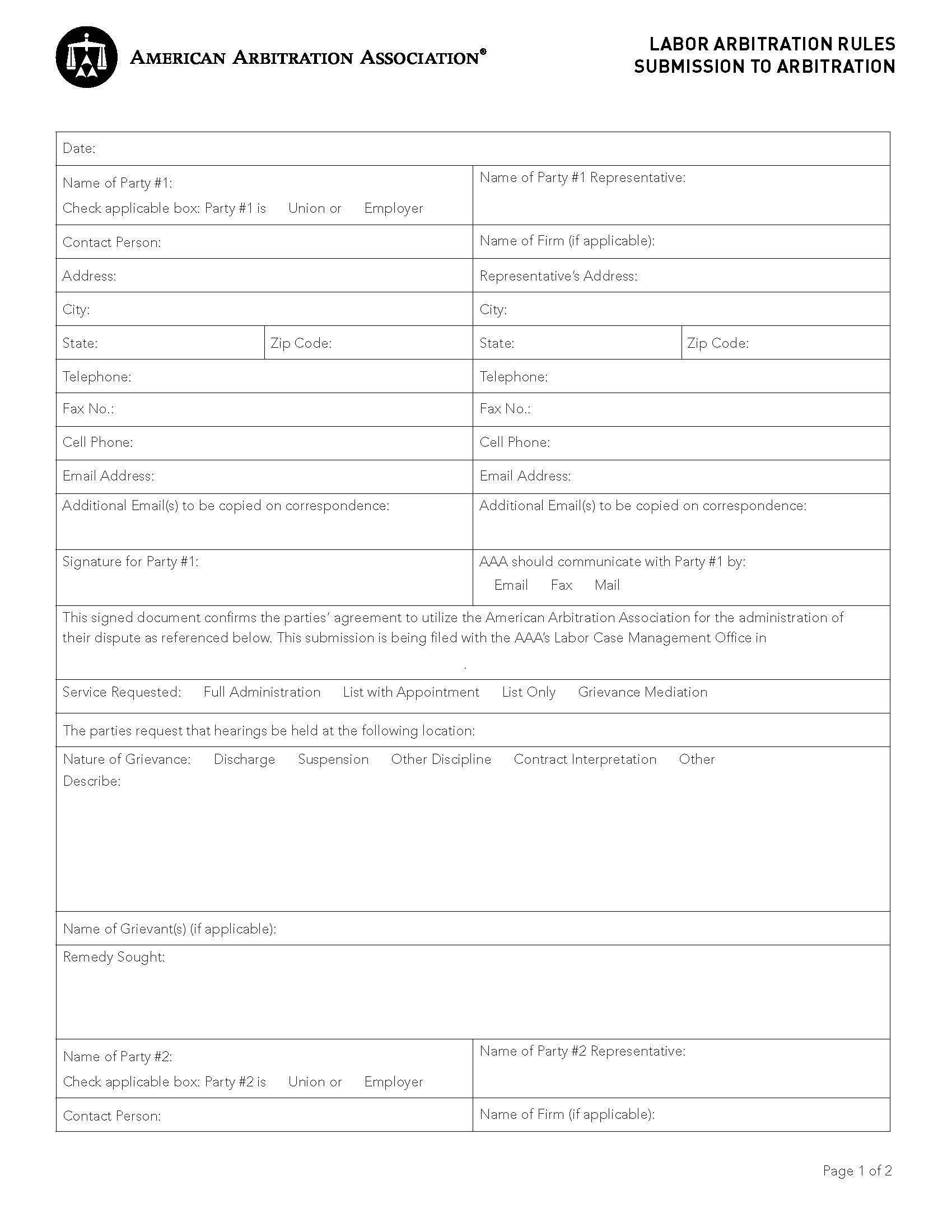 Labor Submission To Arbitration | Pdf Fpdf Doc Docx | Official Federal Forms