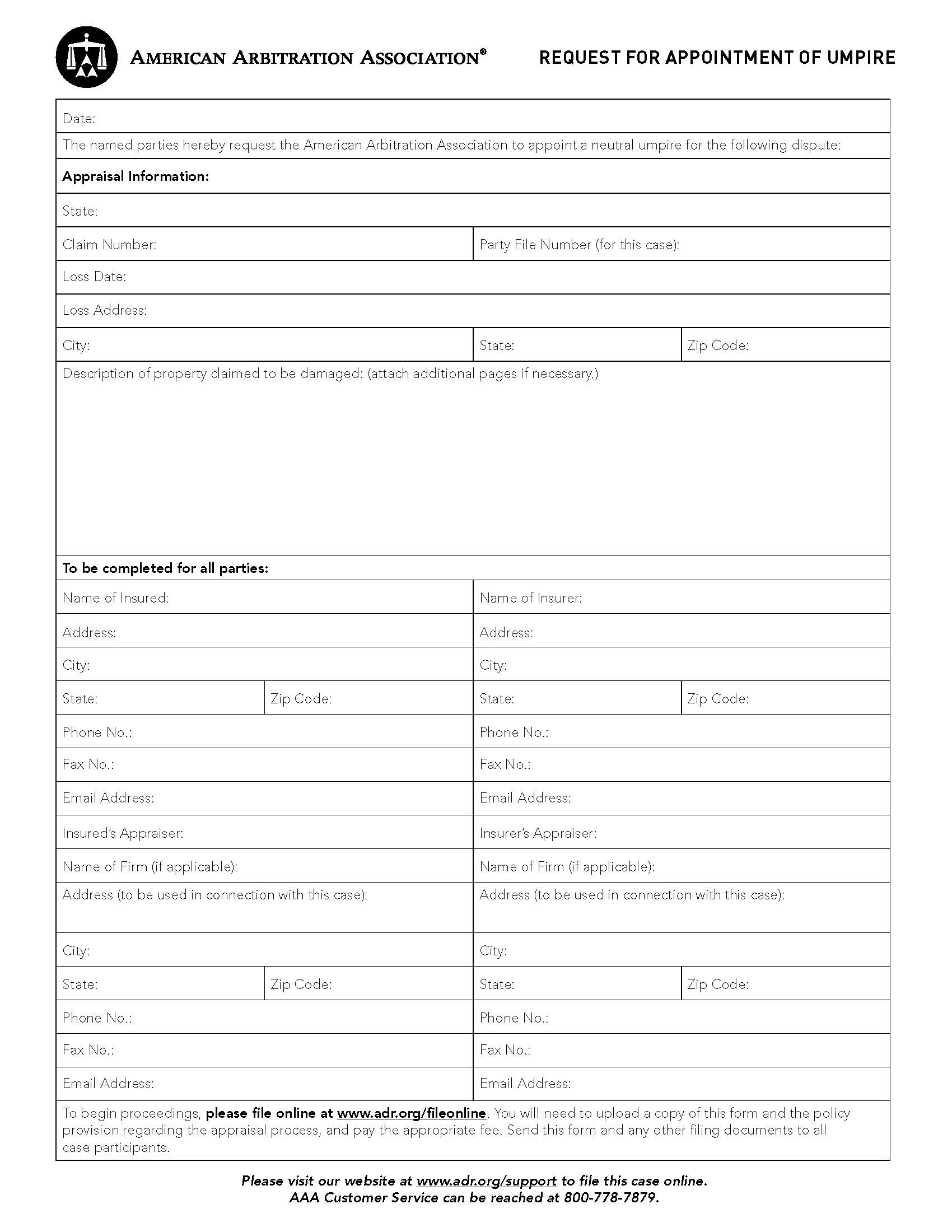 Request For Appointment Of Umpire | Pdf Fpdf Docx | Official Federal Forms