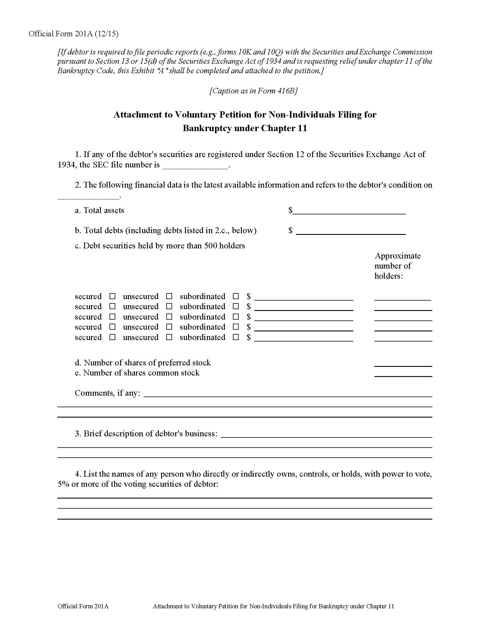 Attachment To Voluntary Petition For Non-Individuals Filing For Bankruptcy {B201A} | Pdf Fpdf Doc Docx | Official Federal Forms