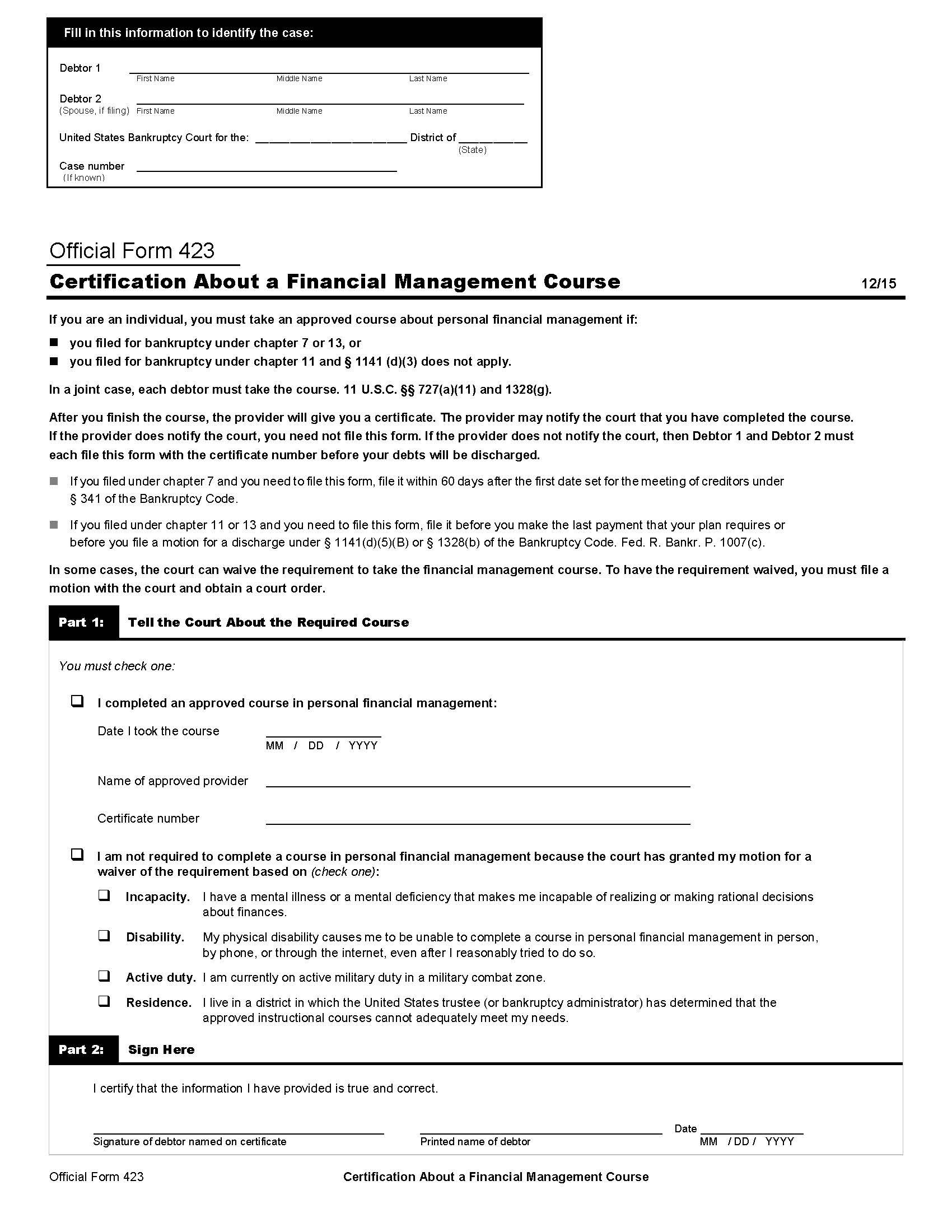 Certification About A Financial Management Course {B423} | Pdf Fpdf Doc Docx | Official Federal Forms