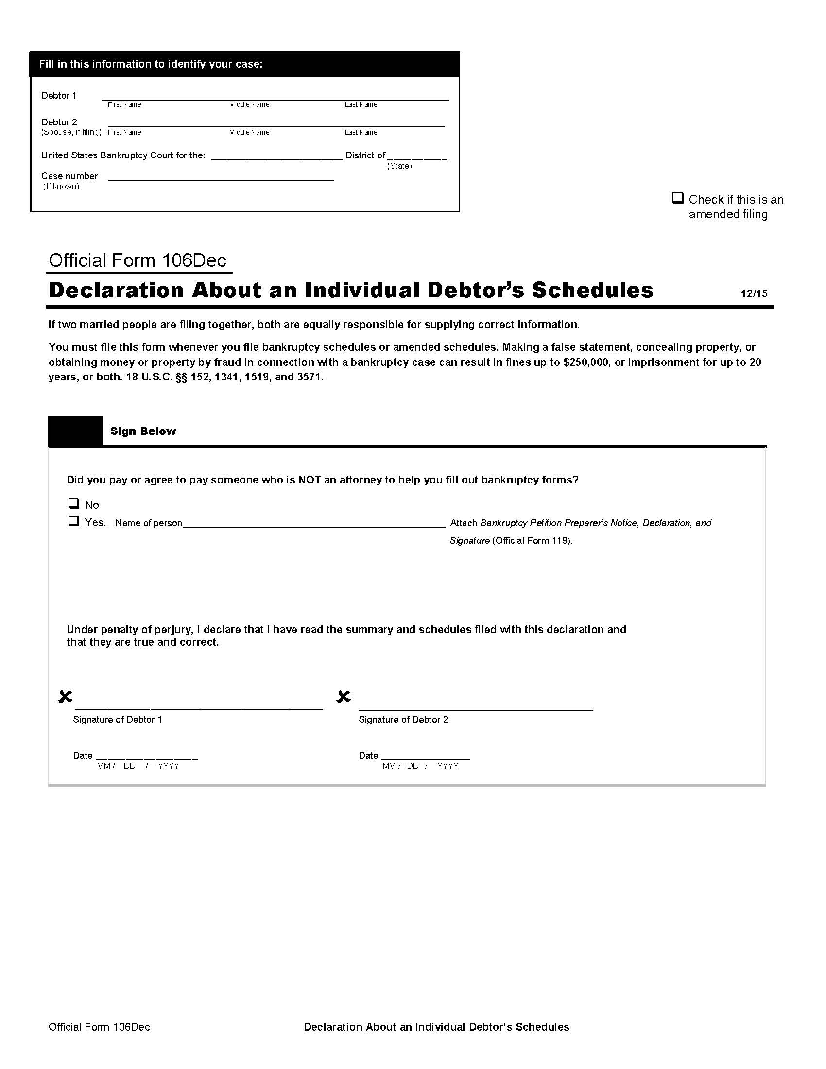 Declaration About An Individual Debtors Schedules {B106Dec} | Pdf Fpdf Doc Docx | Official Federal Forms