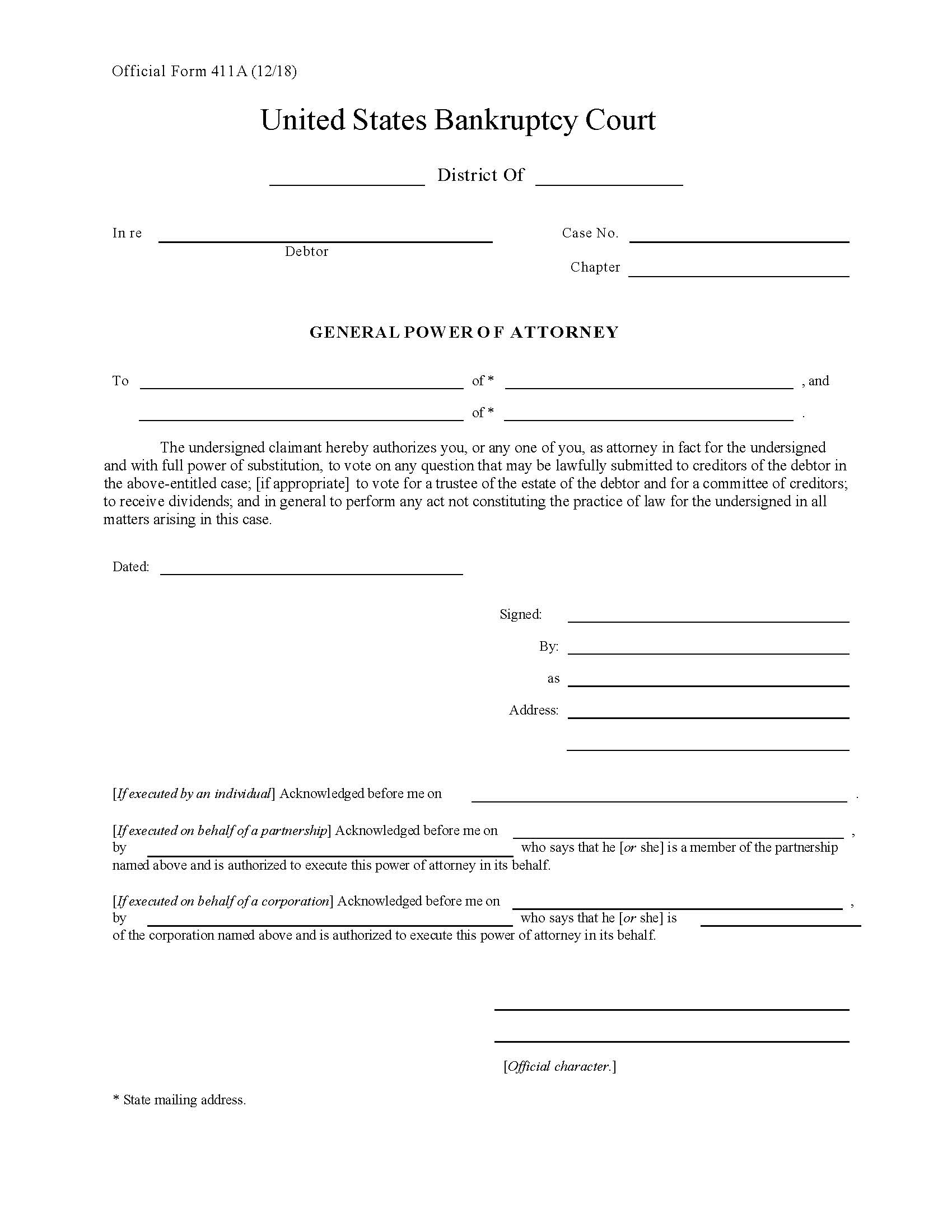 General Power Of Attorney {B411A} | Pdf Fpdf Docx | Official Federal Forms