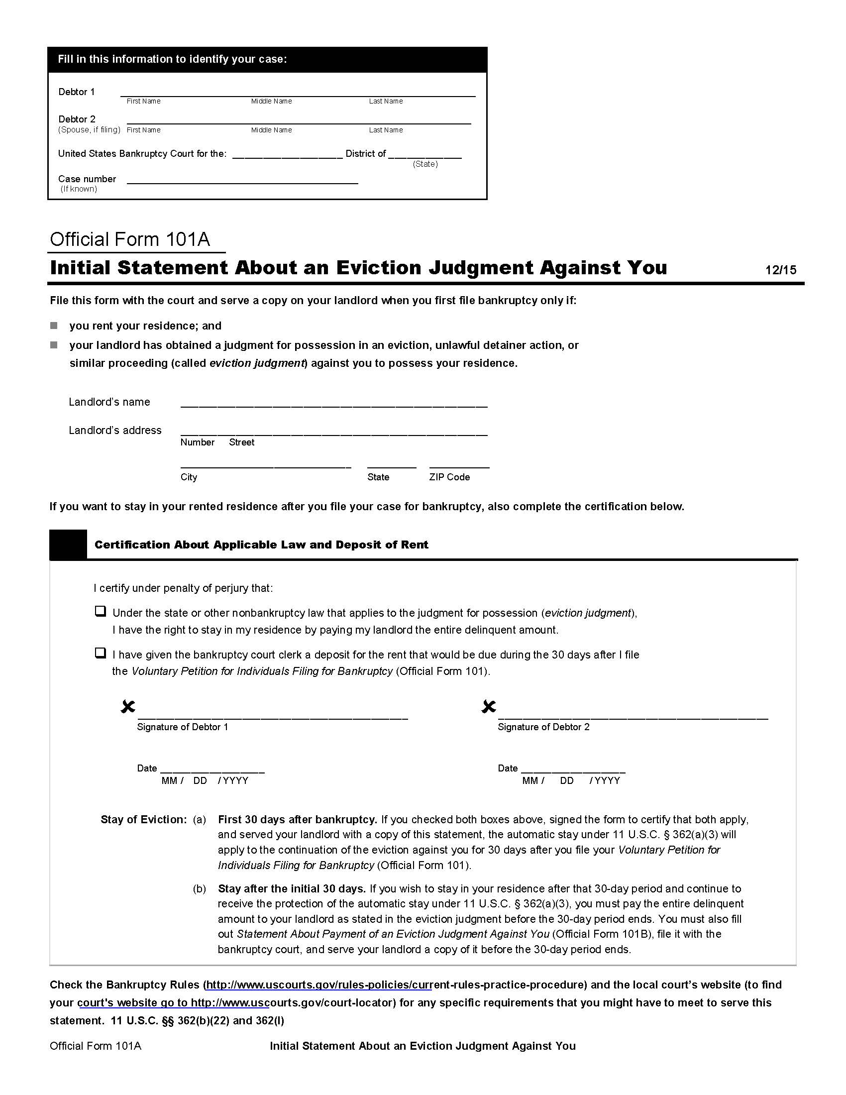 Initial Statement About An Eviction Judgment Against You {B101A} | Pdf Fpdf Doc Docx | Official Federal Forms
