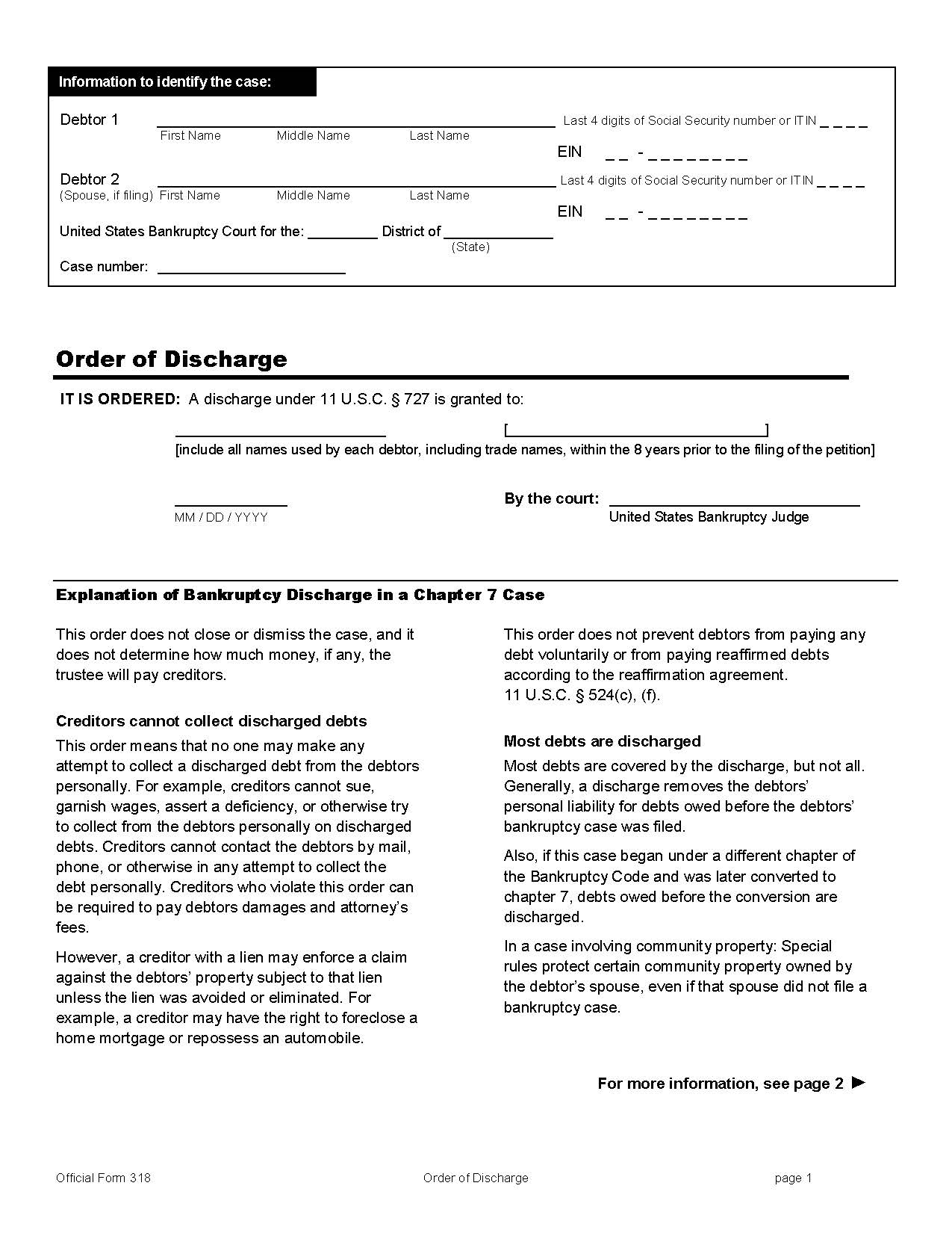 Order Of Discharge (Of Debtor In Chapter 11 Case) {B318} | Pdf Fpdf Doc Docx | Official Federal Forms