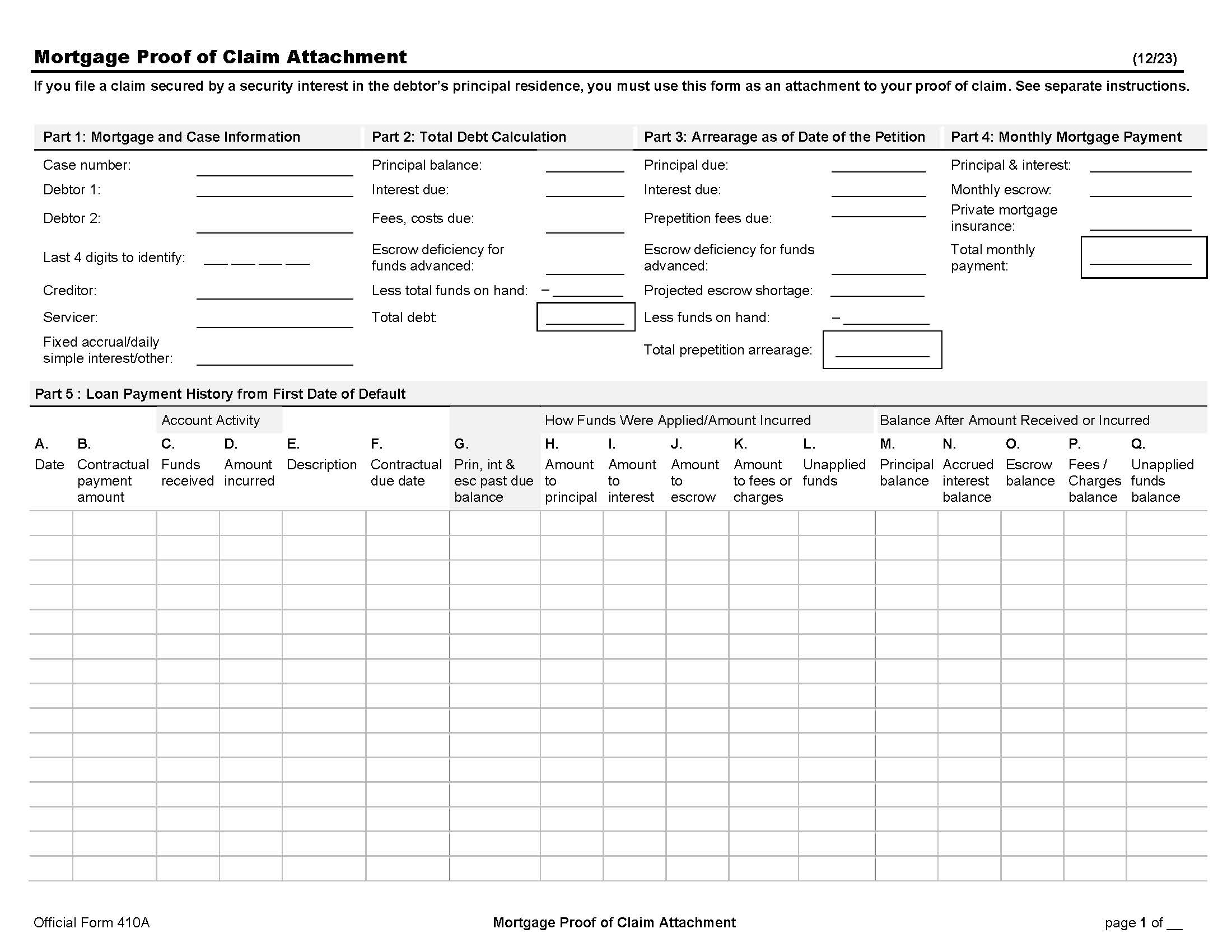 Proof Of Claim Attachment A (Mortgage Proof Of Claim Attachment) {B410A} | Pdf Fpdf Doc Docx | Official Federal Forms