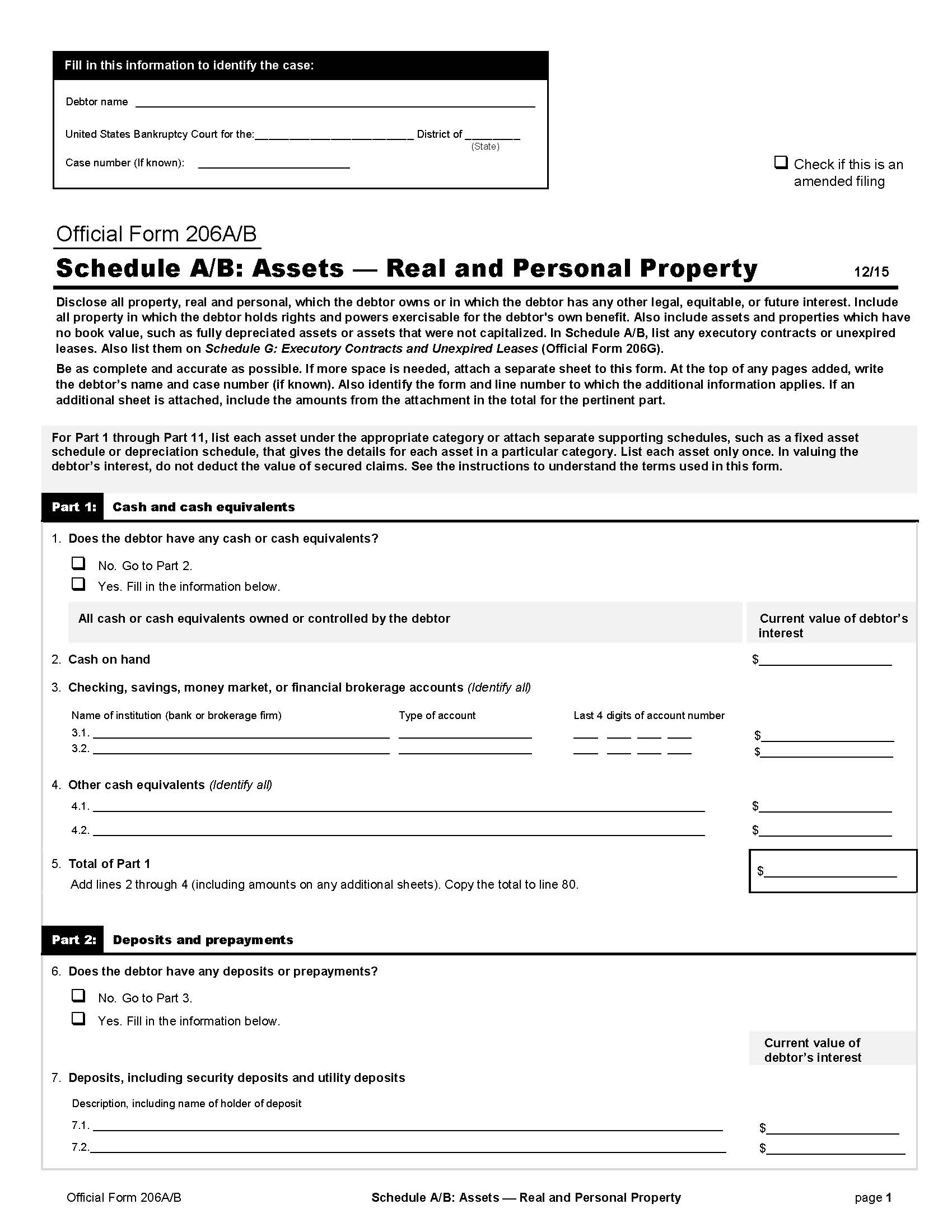 Schedule A-B-Assets-Real And Personal Property (Non-Individuals) {B206A-B} | Pdf Fpdf Doc Docx | Official Federal Forms