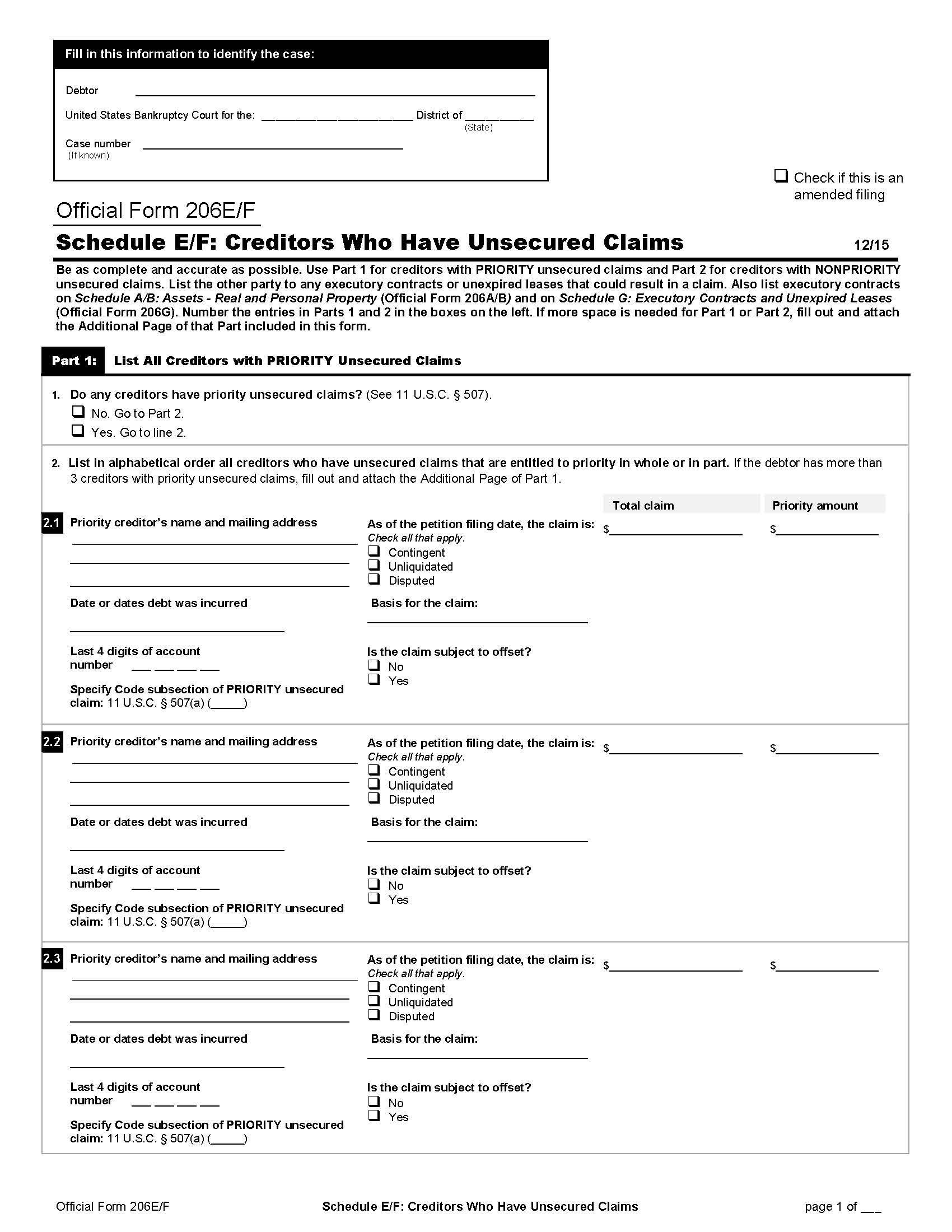 Schedule E-F-Creditors Who Have Unsecured Claims (Non-Individuals) {B206E-F} | Pdf Fpdf Doc Docx | Official Federal Forms