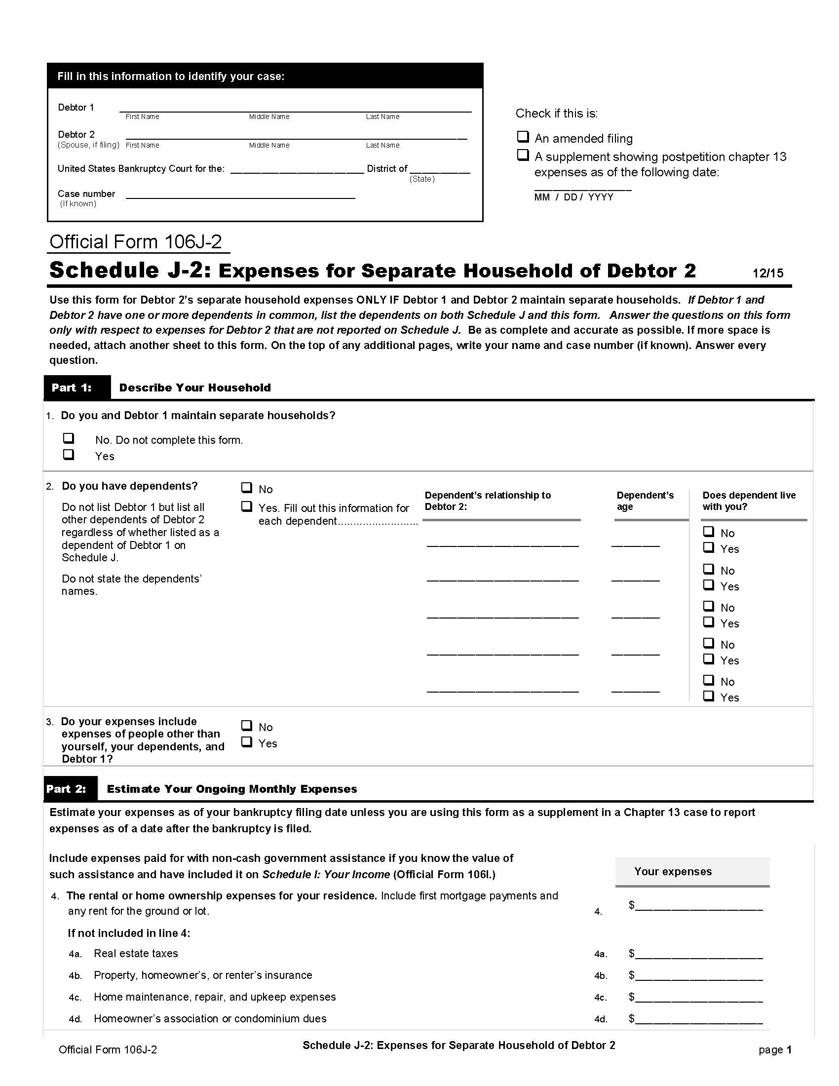 Schedule J-2-Expenses For Separate Household Of Debtor 2 {B106J-2} | Pdf Fpdf Doc Docx | Official Federal Forms