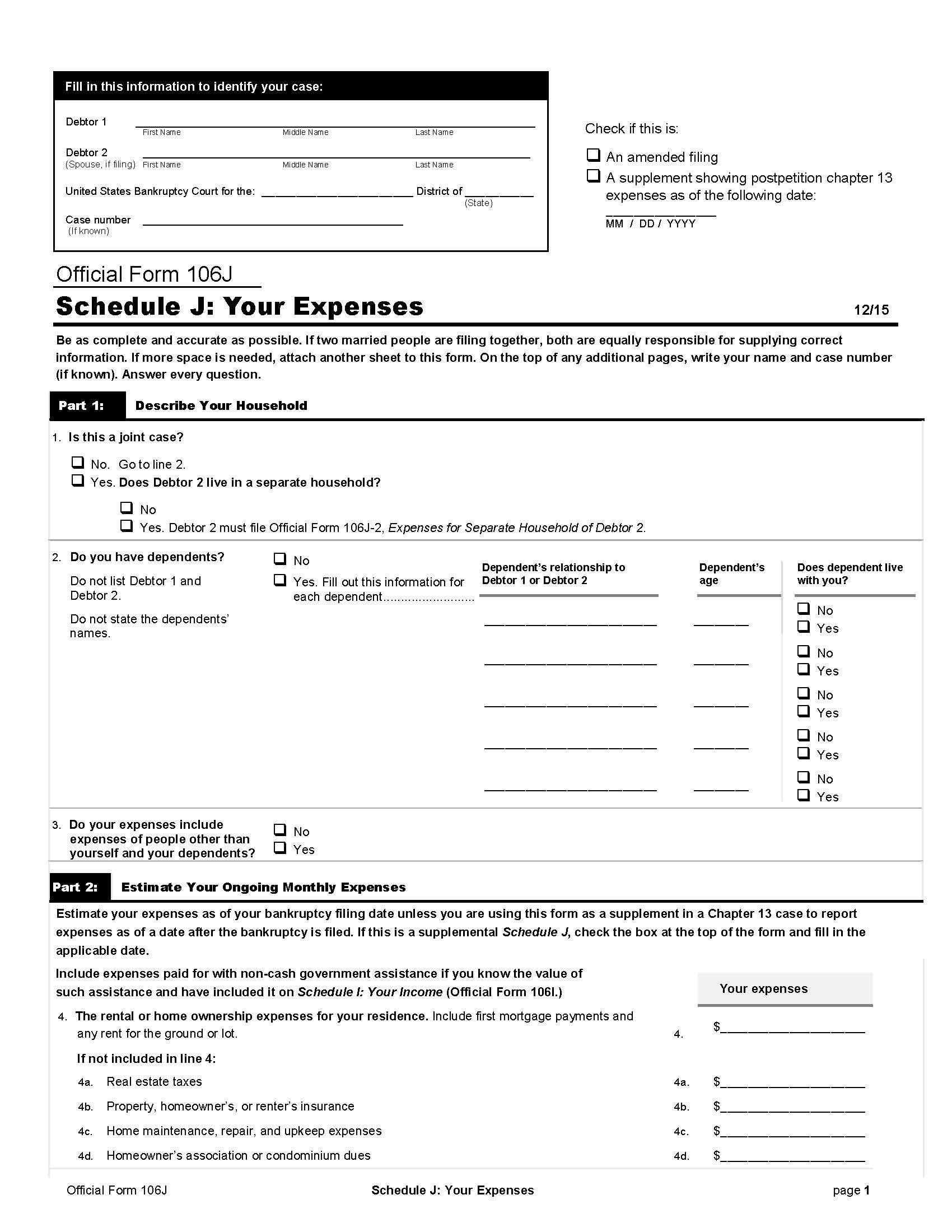 Schedule J-Your Expenses {B106J} | Pdf Fpdf Doc Docx | Official Federal Forms