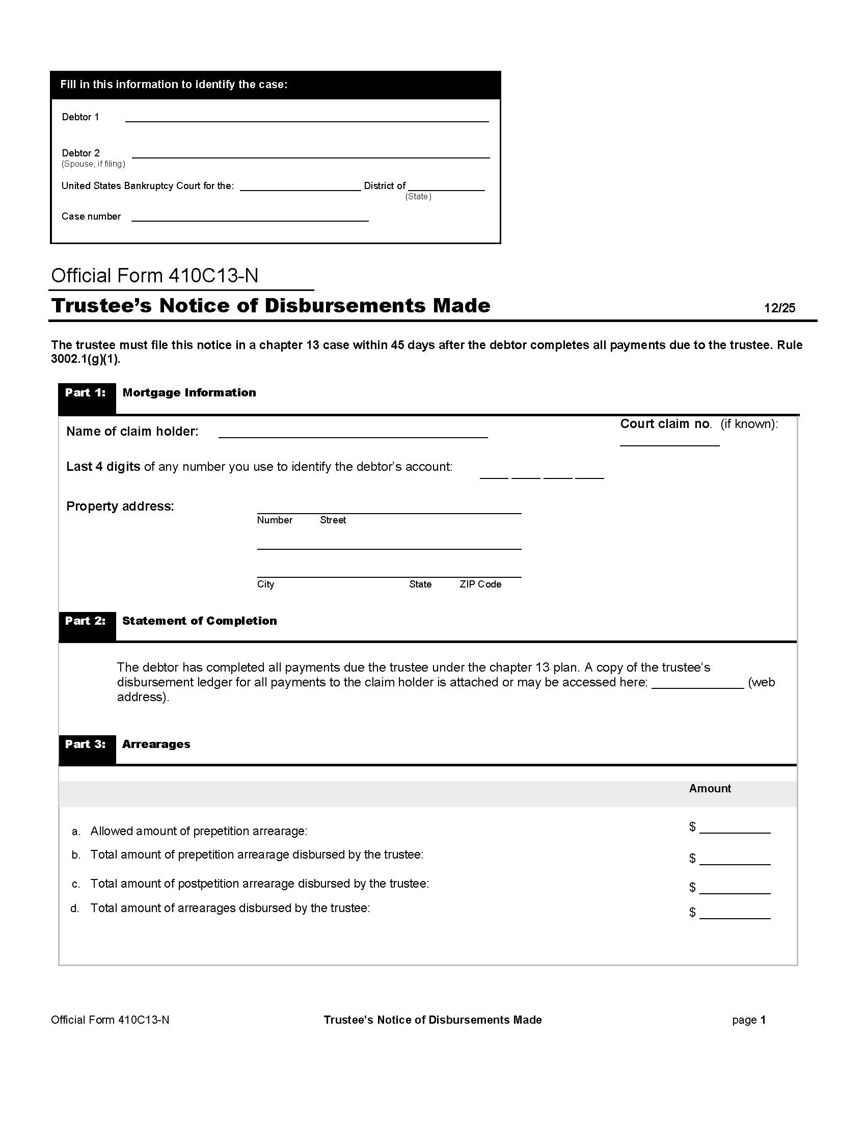 Trustees Notice Of Disbursements Made {B410C13-N} | Pdf Fpdf Docx | Official Federal Forms