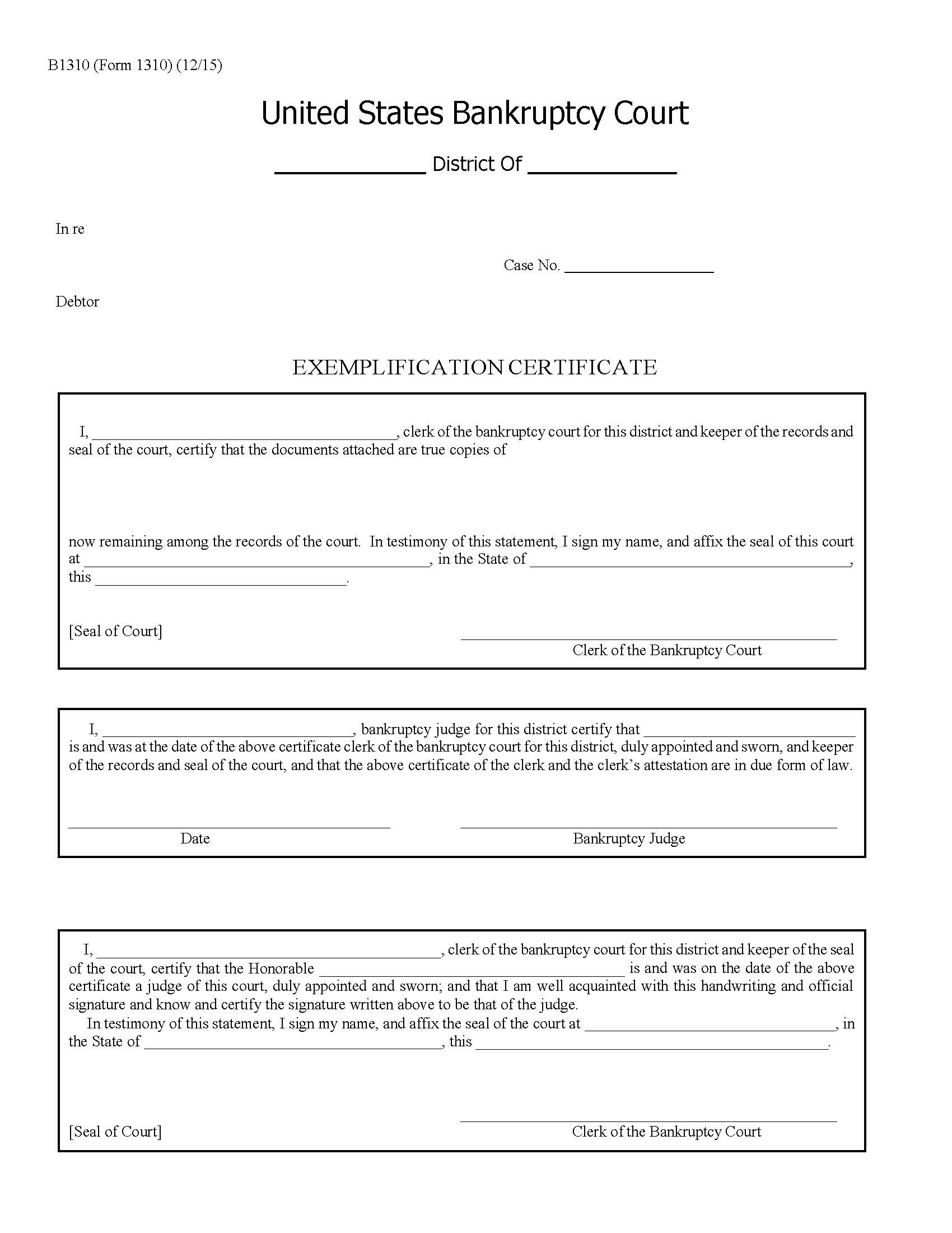 Exemplification Certificate {B1310} | Pdf Fpdf Doc Docx | Official Federal Forms