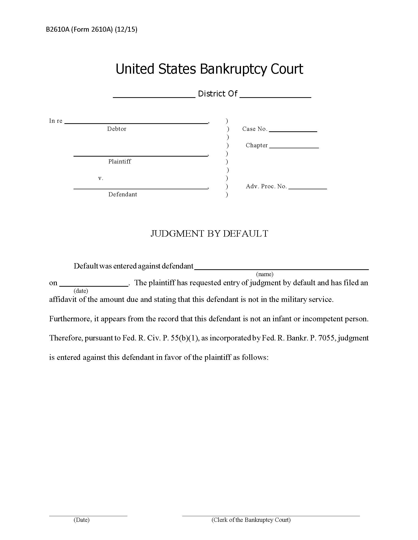 Judgment By Default {B2610A} | Pdf Fpdf Doc Docx | Official Federal Forms