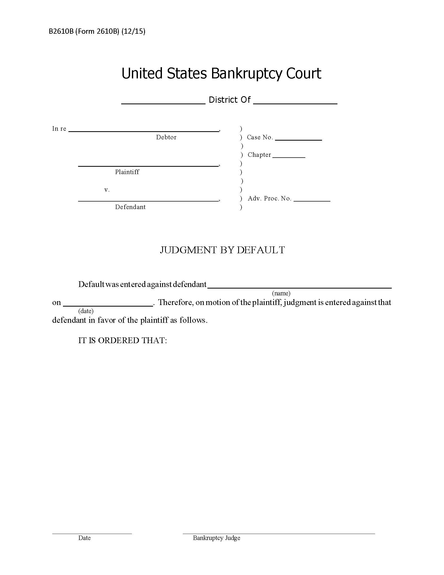 Judgment By Default {B2610B} | Pdf Fpdf Doc Docx | Official Federal Forms