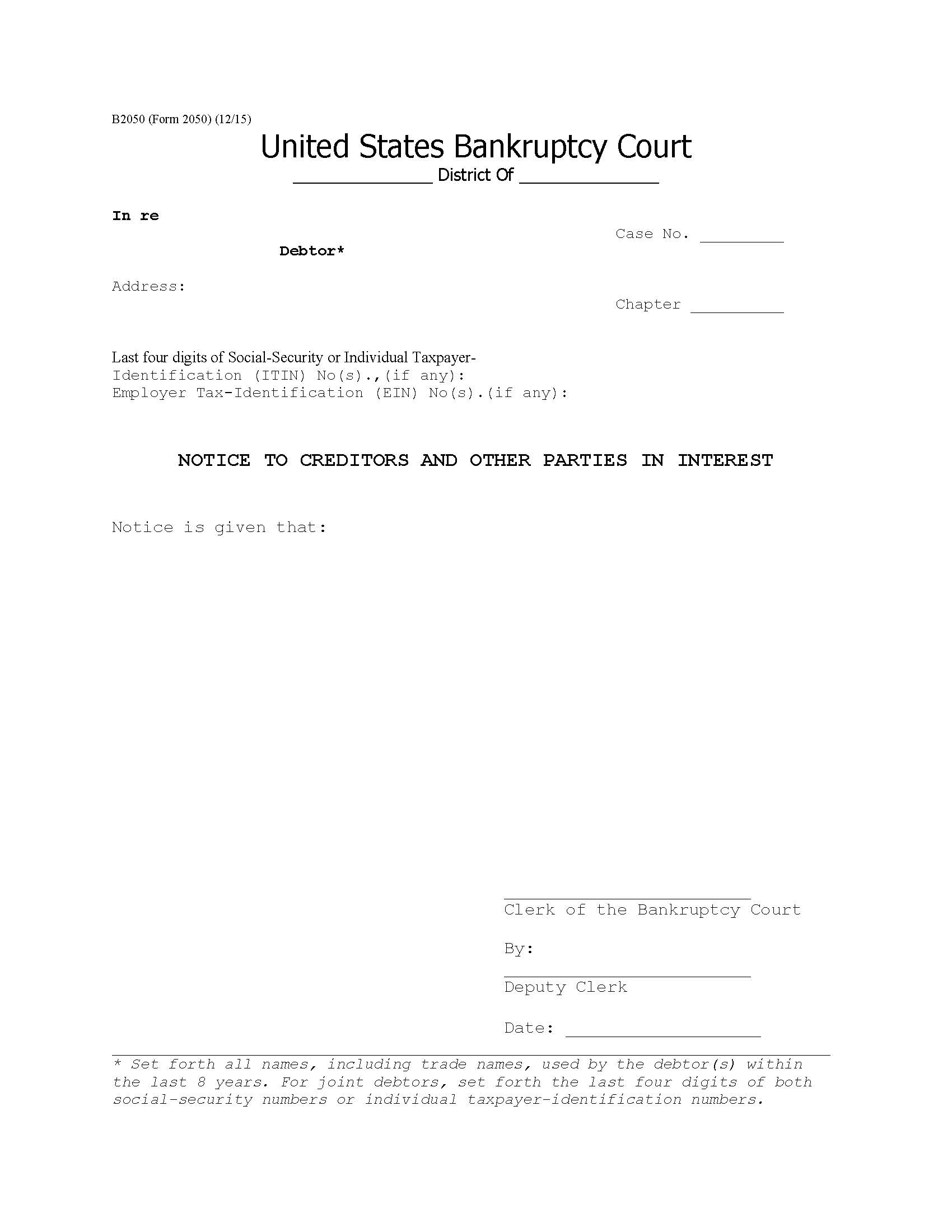 Notice To Creditors And Other Parties In Interest {B2050} | Pdf Fpdf Doc Docx | Official Federal Forms