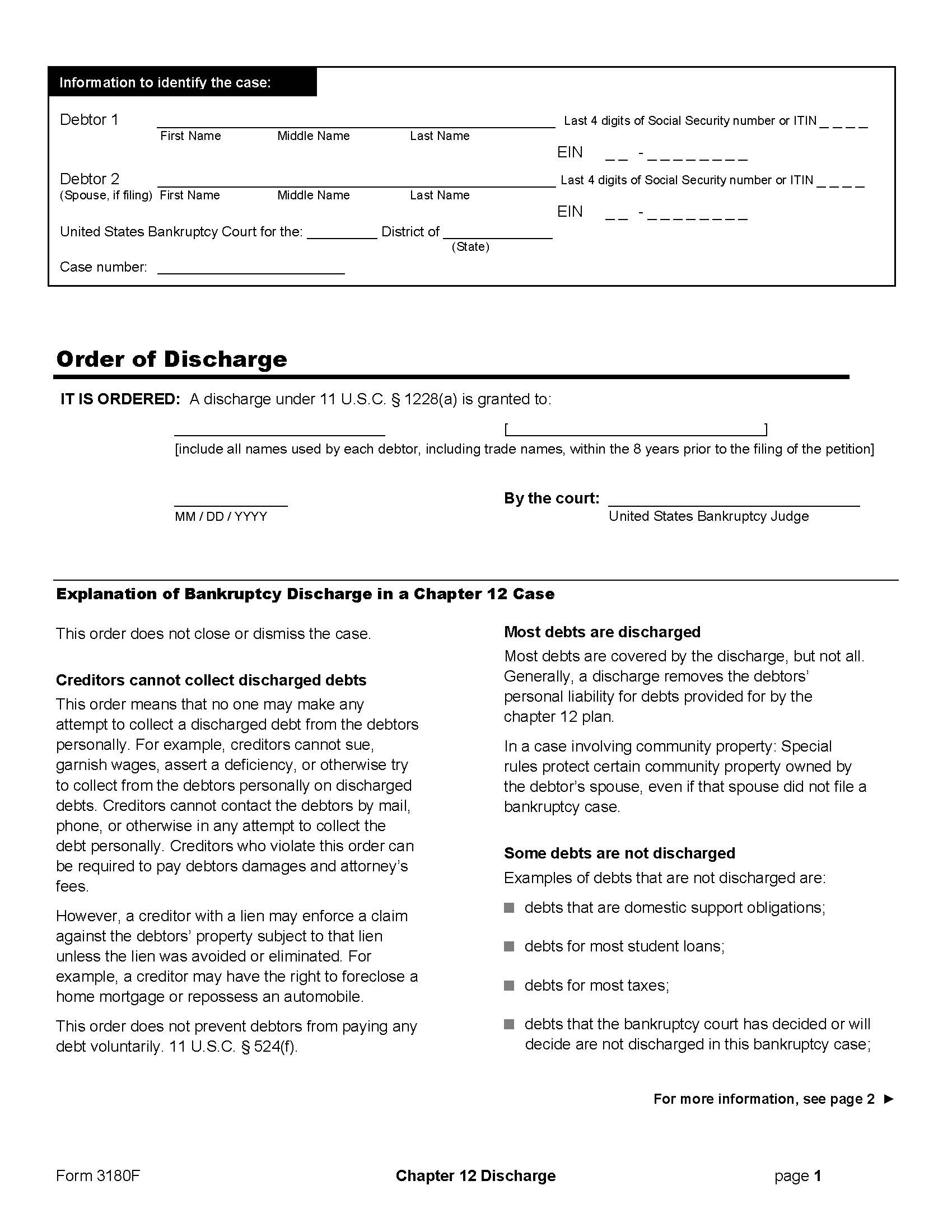 Order Of Discharge {B3180F} | Pdf Fpdf Doc Docx | Official Federal Forms